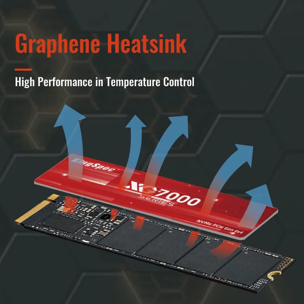 KingSpec XG7000 M.2 NVMe SSD 2TB PCIe 4.0 - Fino a 7400 MB/s in lettura, 6600 MB/s in scrittura - SSD interno da gaming per PS5, PC e laptop - con dissipatore di calore (2280)
