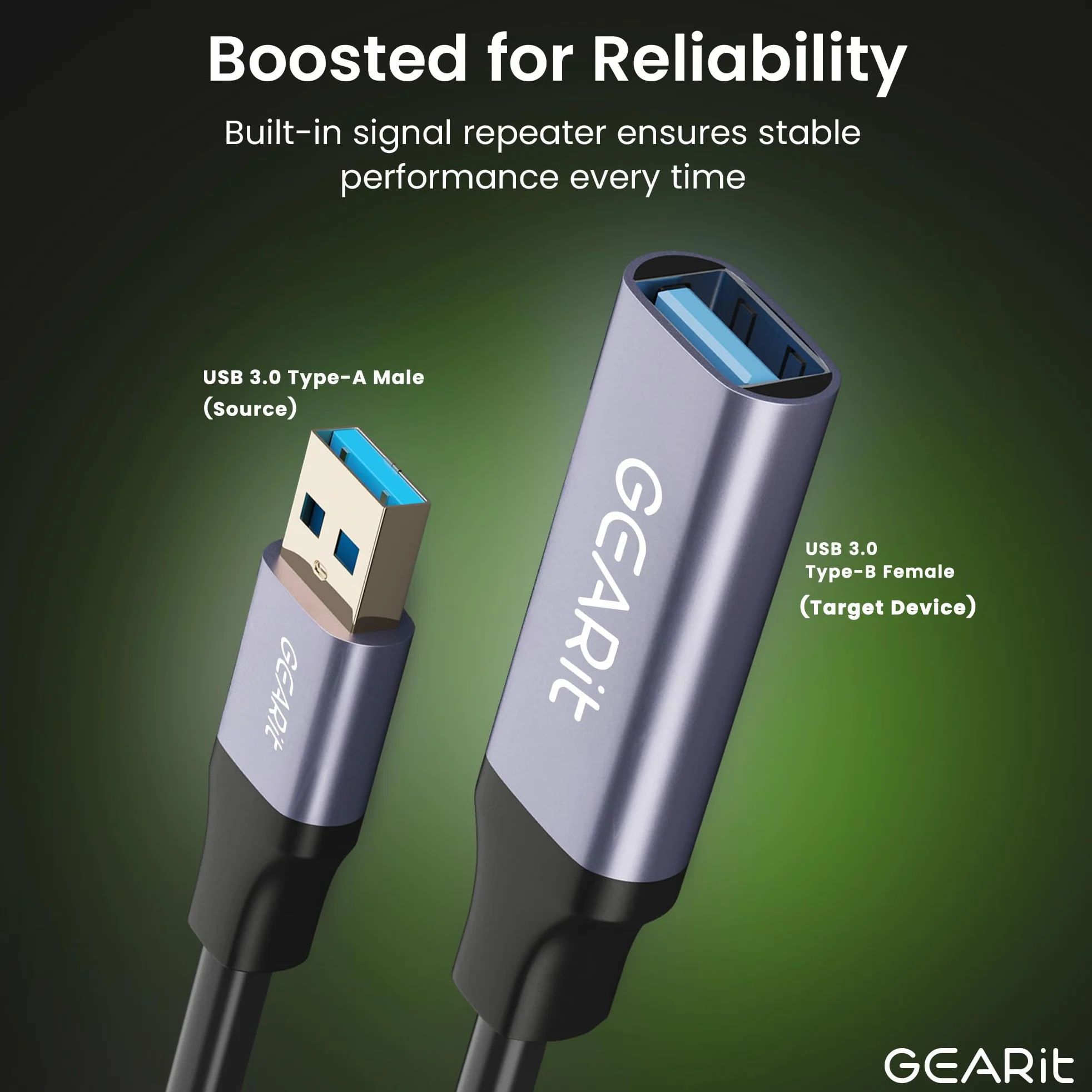 GEARit Cavo di prolunga attivo USB 3.0 (9,1 m), da maschio A a femmina A, ripetitore USB con ripetitore di segnale per Oculus Rift, Quest Link, Xbox 360 Kinect, PlayStation, stampante, webcam, 9,1 m