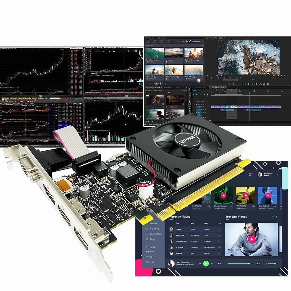 QTHREE GT 730 4G D3 Scheda Video, 2x HDMI, 1x DVI, 1x VGA, Scheda Grafica PC, GPU, per più monitor, for Win 7, 8, 10, 11, DirectX 11, 12
