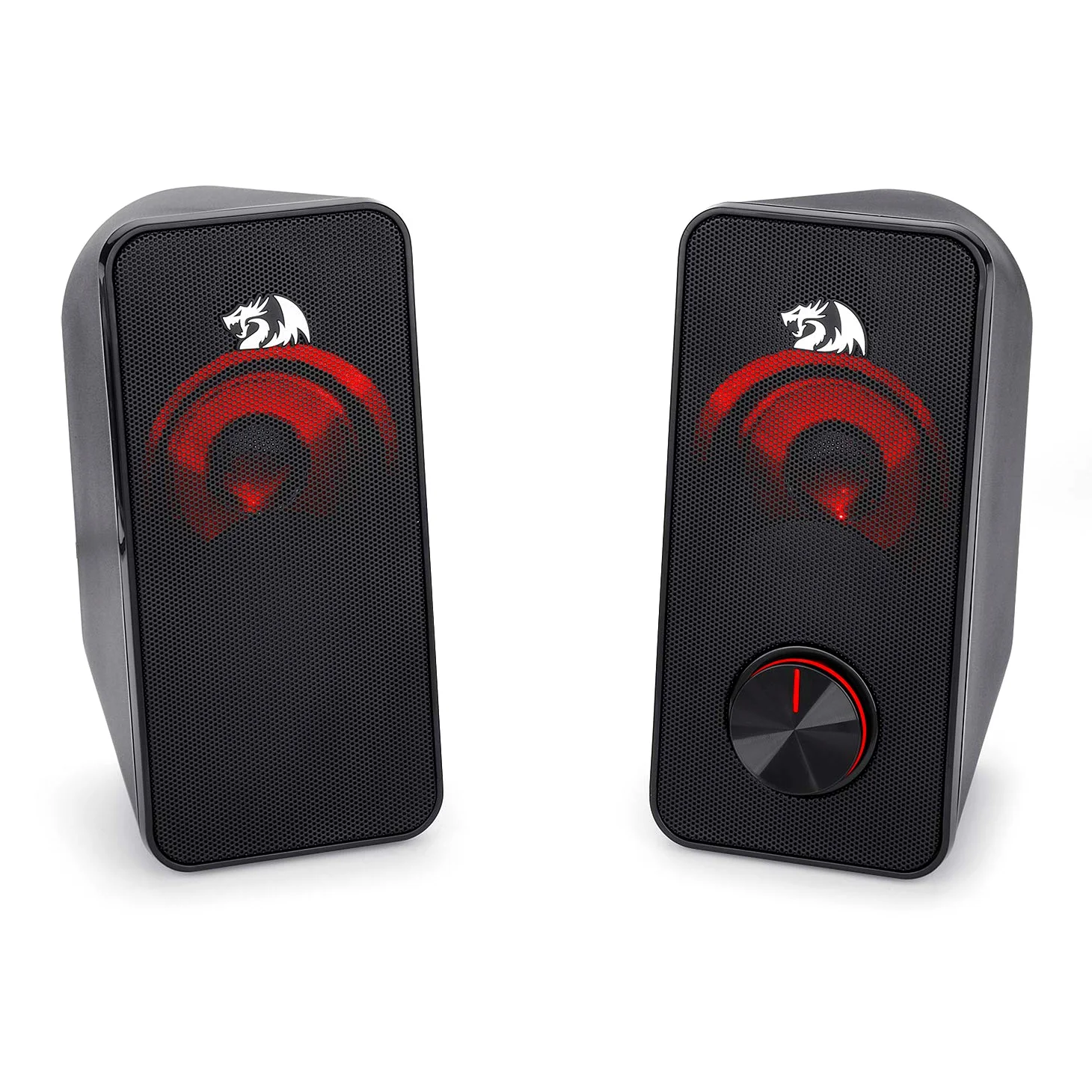 Redragon Altoparlante stereo 2.0 Stentor (GS500) 2x5W per computer con retroilluminazione rossa, alimentato da USB & Jack 3,5 mm