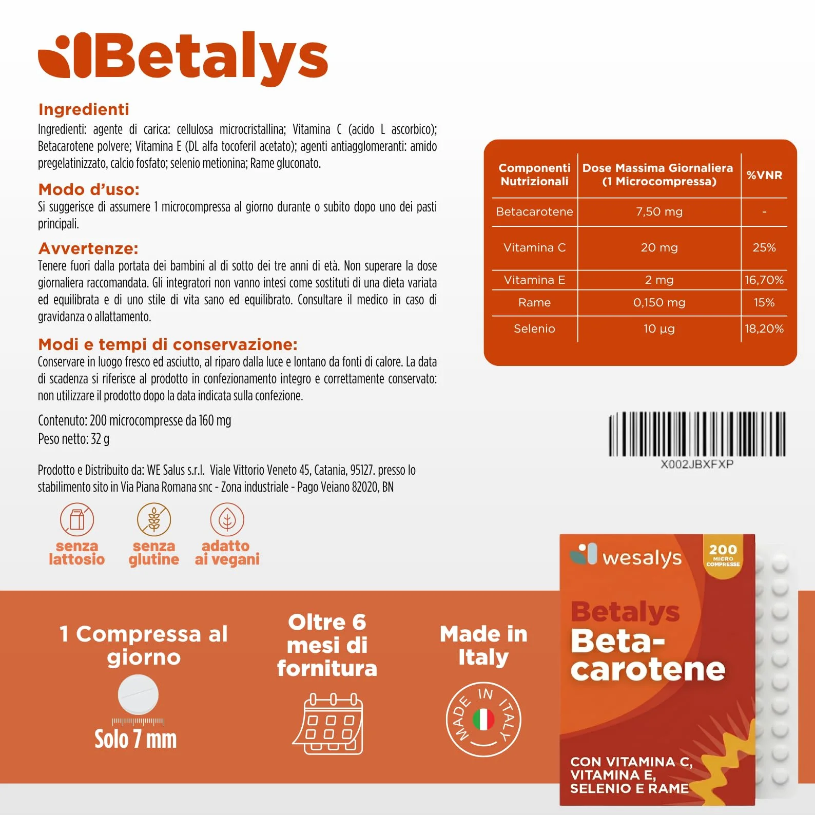 Betacarotene Integratore Abbronzatura Forte 200 Micro Compresse con Vitamina E C Rame Selenio