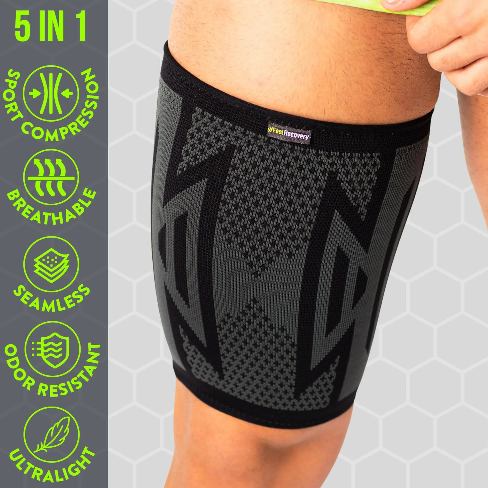 Feel Recovery 2 Fascia Elastica per Coscia - Cosciera Sportiva Compressiva Gamba - Supporto Contrattura Muscolare Traspirante Antiscivolo