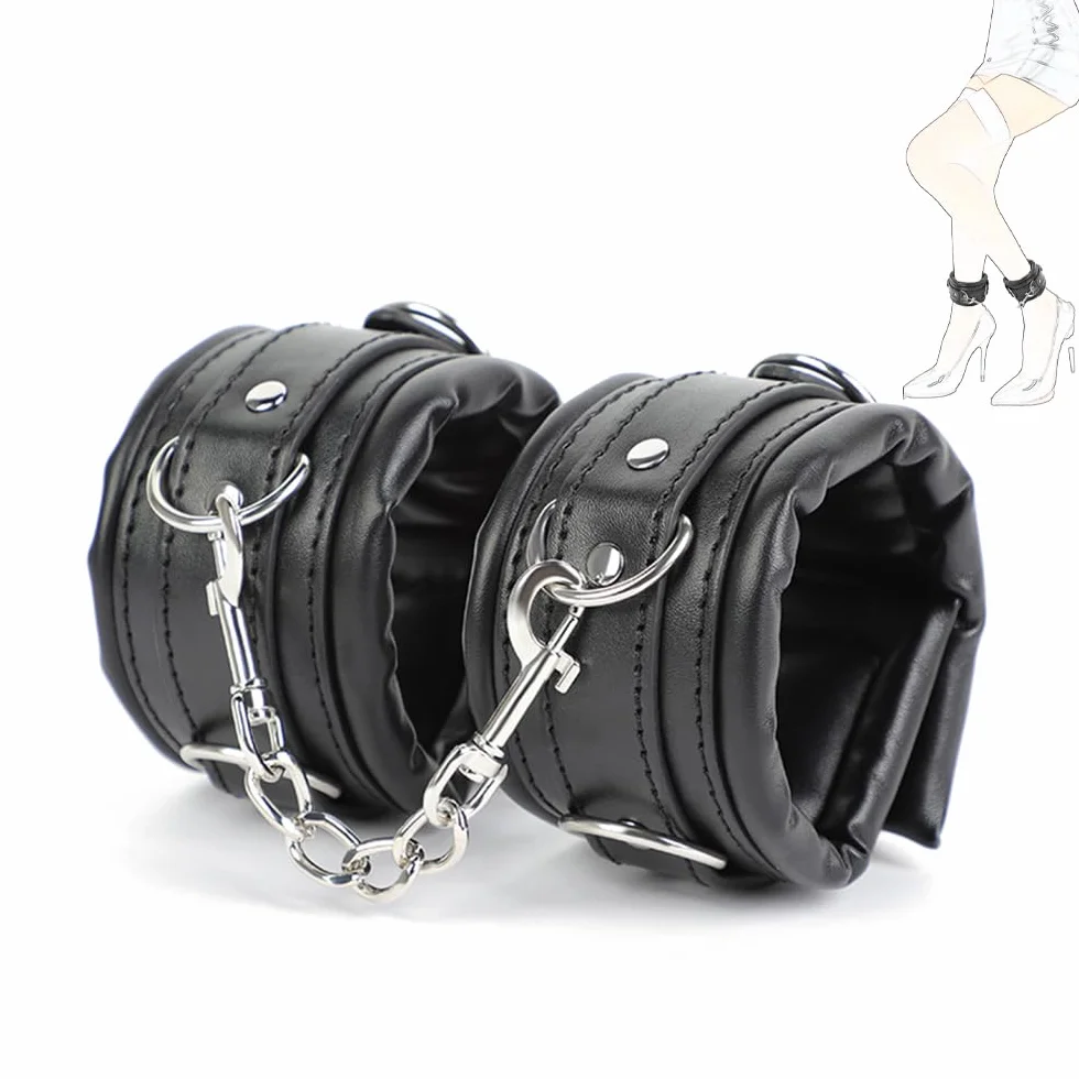 Polsini per caviglia Yoga - Pelle morbida con catena regolabile - Coppia accessori decorativi moda (Nero)