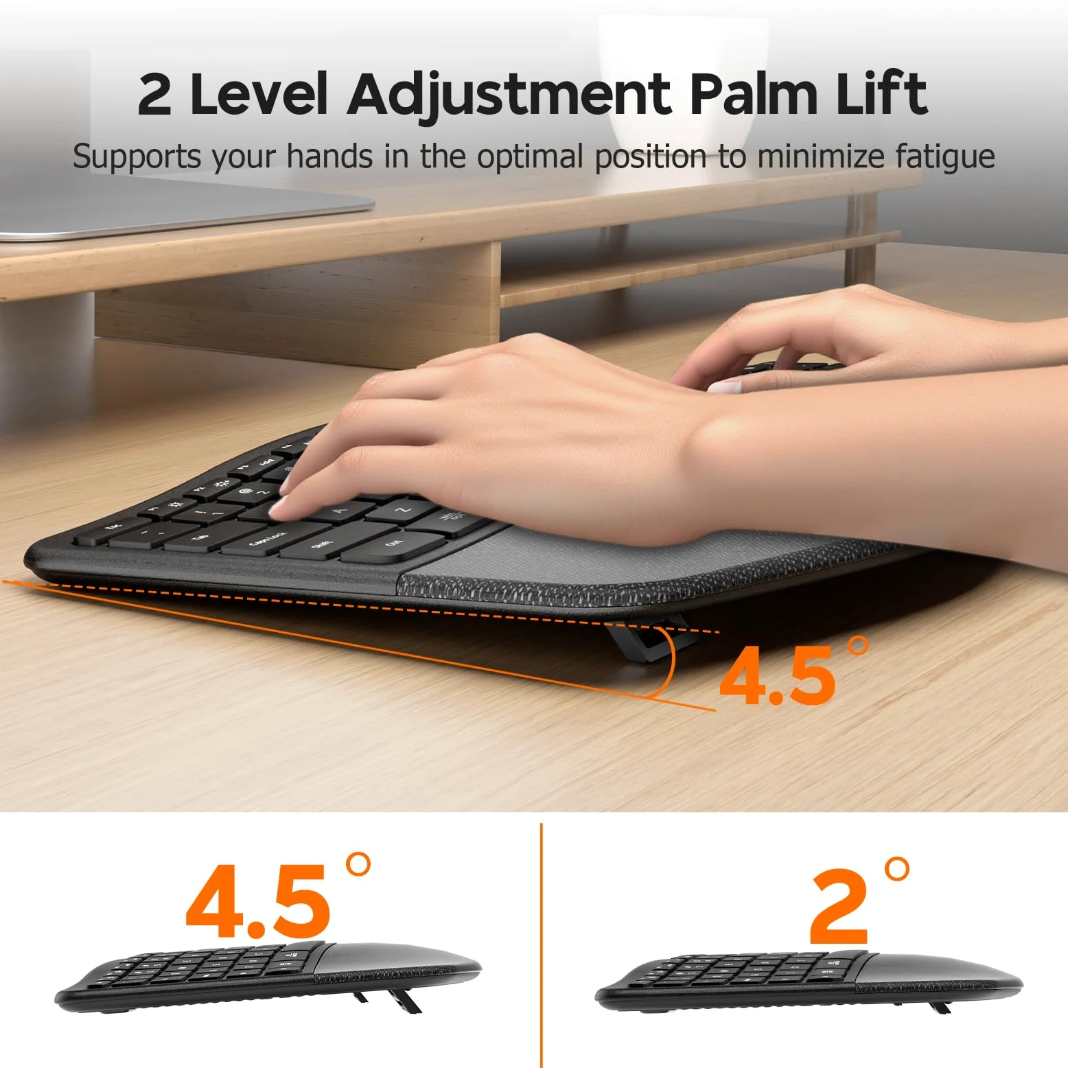 MicroPack Tastiera Ergonomica Wireless con Bluetooth, USB-C Ricaricabile e Protezione da Sovraccarico, Poggiapolsi, Connettività a 3 dispositivi, Interruttore a Forbice Silenzioso, Inclinazione