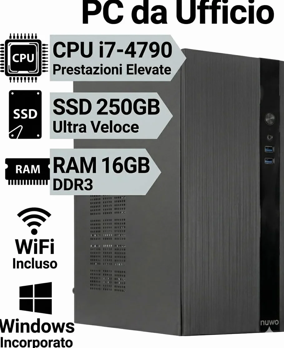 PC Desktop i7 Intel Core 4.00GHz 16GB RAM 250GB SSD WiFi Windows 11 Pro Office 2019