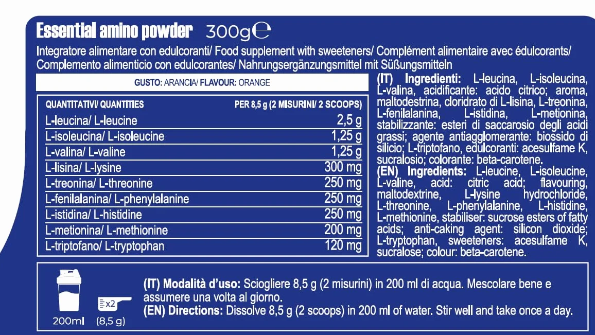 YAMAMOTO NUTRITION Essential AMINO POWDER 300 g EAA BCAA 2:1:1 Gusto Arancia