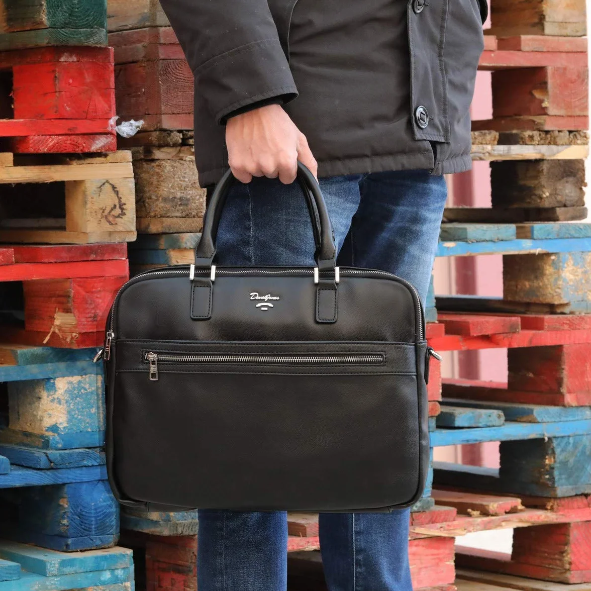 David Jones - Borsa a Mano Lavoro Uomo - Ventiquattrore Cartella Ufficio PU Pelle - Borse a Spalla Tracolla 13 Pollici Laptop Portatile - Valigetta A4 Portadocumenti Business Messenger Bag - Grigio