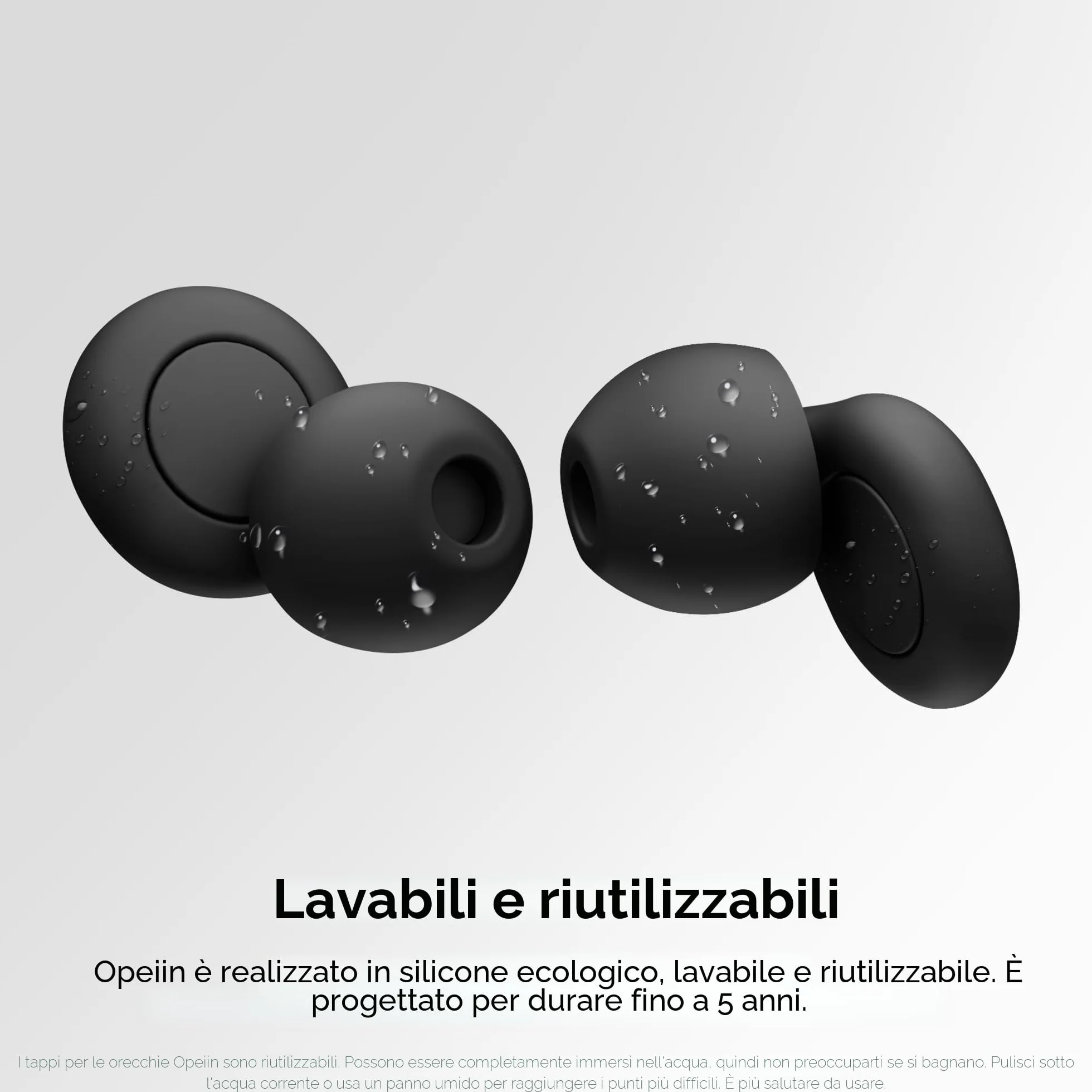 Tappi Orecchie Dormire Silicone Flessibile Antirumore 28 dB Riutilizzabili 8 Gommini XS S M L Nero