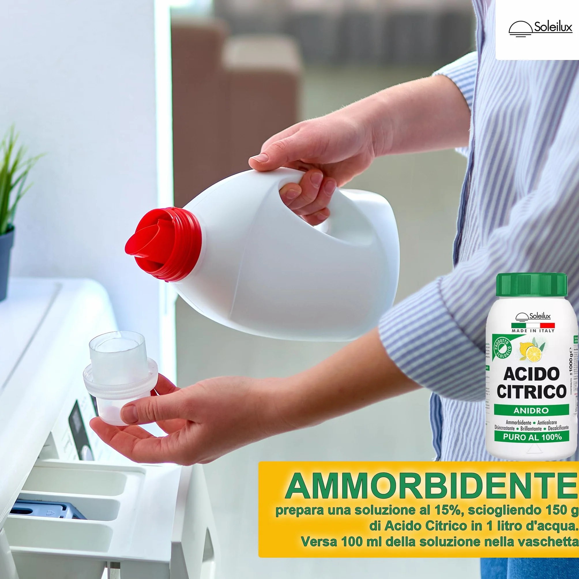 SOLEILUX Acido Citrico in Polvere Puro 1 kg Multiuso Anticalcare