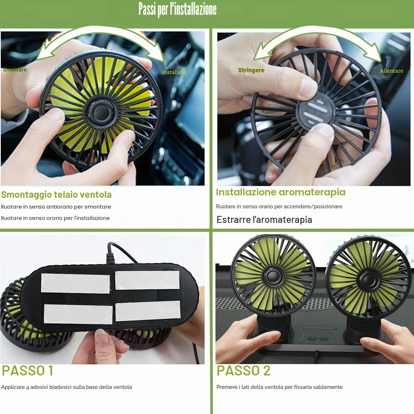 Ymenow 5V 2A Ventilatori USB a Doppia Testa, Ventilatore auto ventilatore portatile ventilatore da tavolo silenzioso ventilatore aria fredda con Rotazione di 360 Gradi per Auto, Cruscotto e Ufficio
