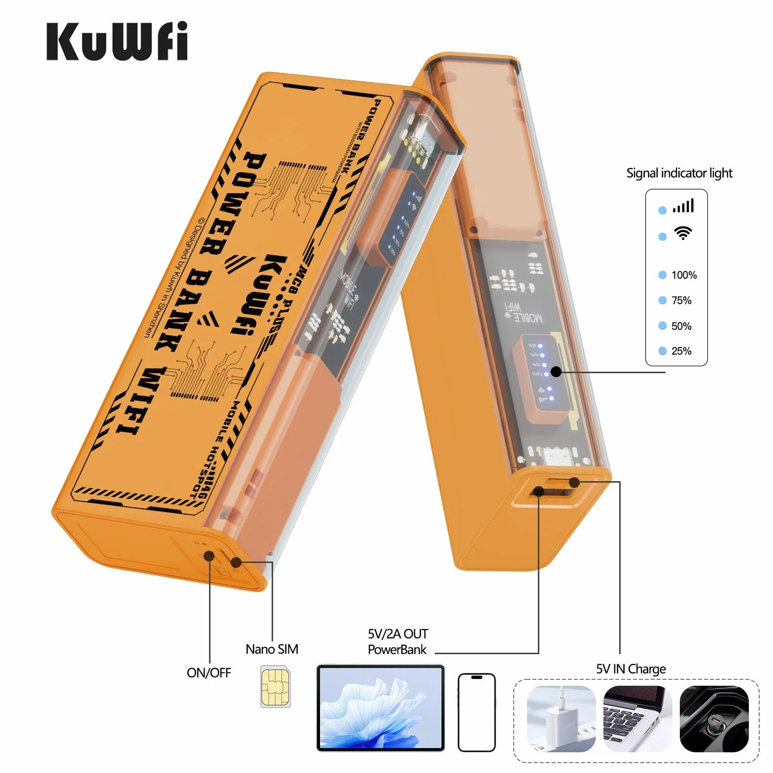 KuWFi Hotspot WiFi Portatile 4G, Router Mobile 150Mbps con Power Bank da 8000mAh per Ricaricare il Telefono, Alimentazione di Emergenza, Supporta fino a 10 Utenti – Per Viaggi, Casa, Ufficio