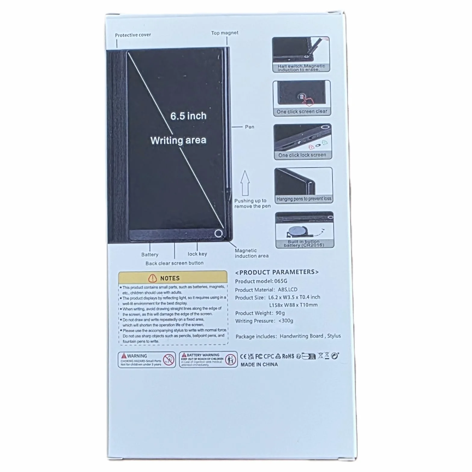 EMEBAY Tablet da Scrittura LCD 6,5 Pollici Mini Blocco Note Digitale Cancellabile Schermo Intero con Custodia per Bambini Adulti