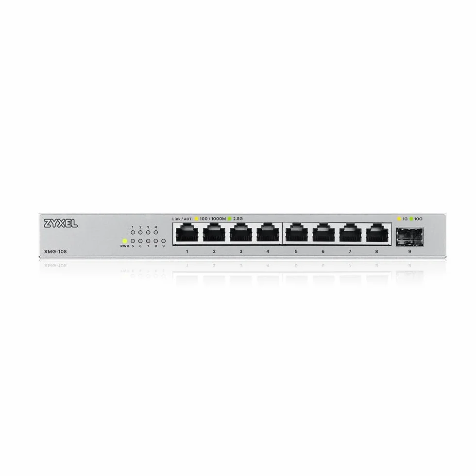 Zyxel Switch Ethernet 8 Porte | Unmanaged Multi-Gigabit Switch 2.5 Gigabit | 1 x 10Gb SFP+ | Montaggio su Desktop o Parete [XMG-108]