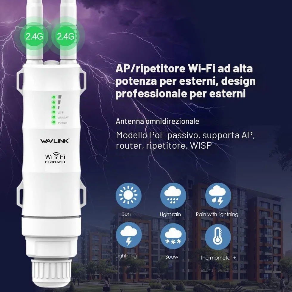 Potente ripetitore WiFi da esterno con antenna WiFi a lunga portata - Amplificatore Wavlink N300 2.4G - Outdoor Poe Ripetitore WiFi Esterno- Ideale per grandi spazi remoti