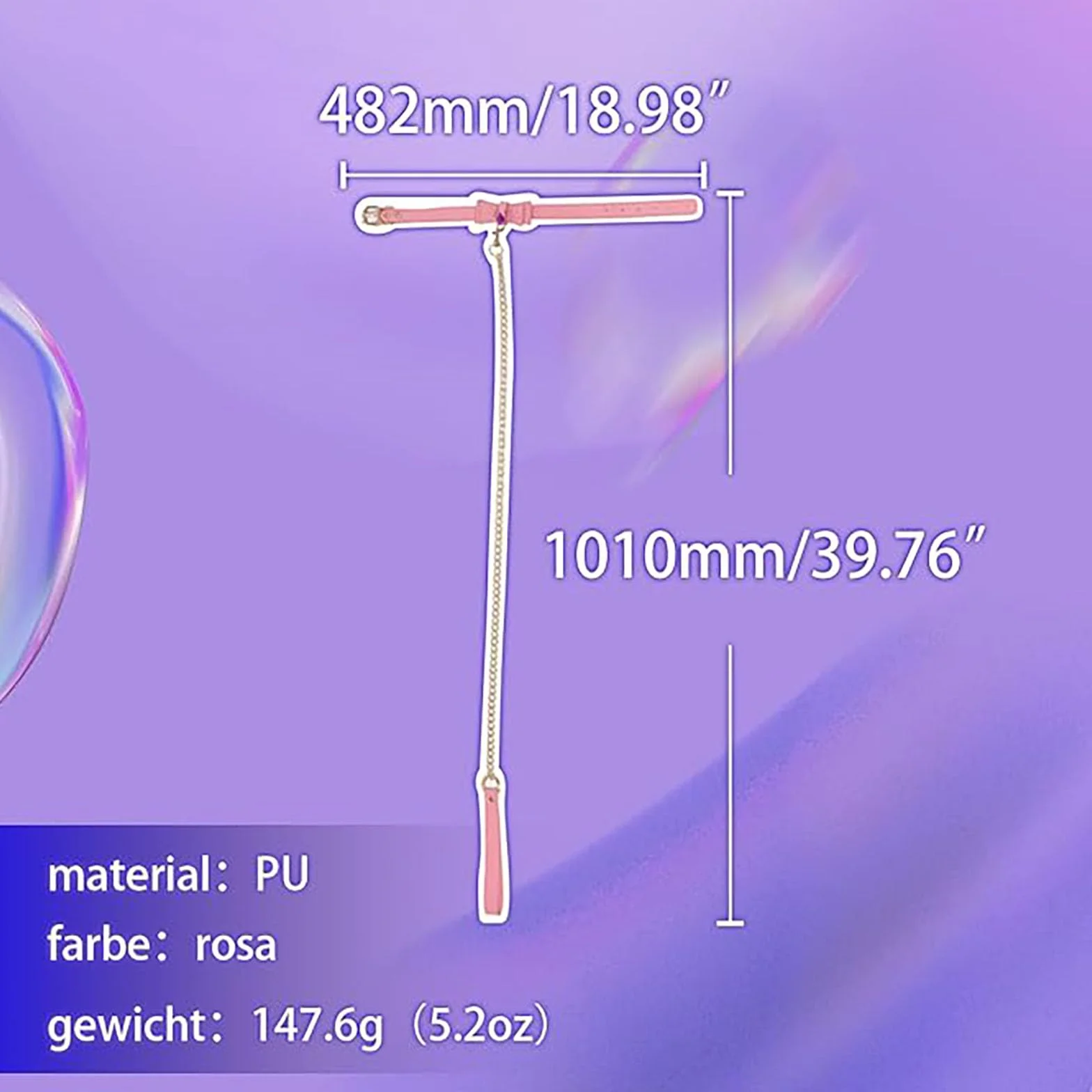 Collare BDSM Rosa in Pelle Sintetica con Guinzaglio Rimovibile Regolabile per Donna Cosplay