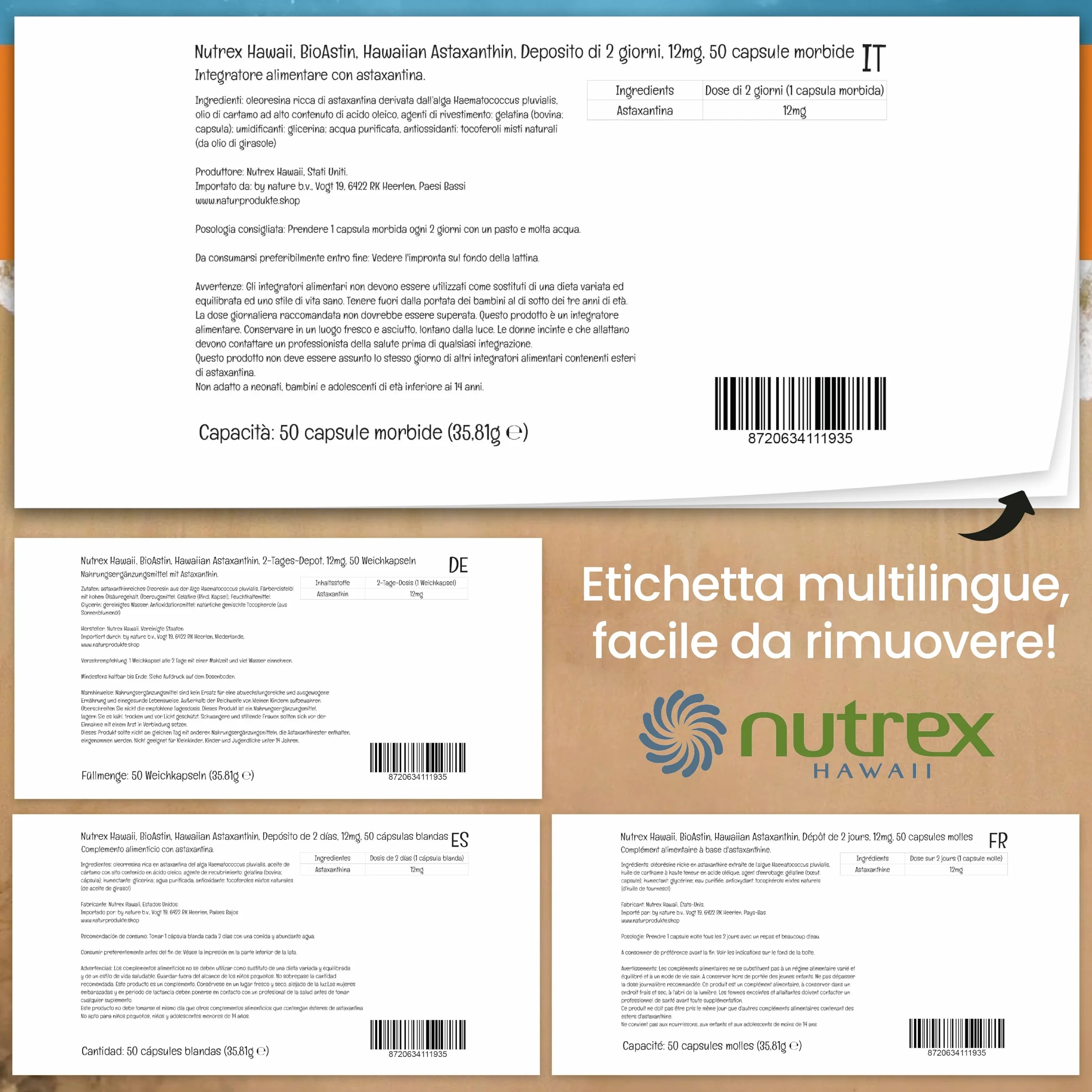 Nutrex Hawaii BioAstin Hawaiian Astaxanthin 12 mg 50 Capsule morbide Vitamina E non OGM