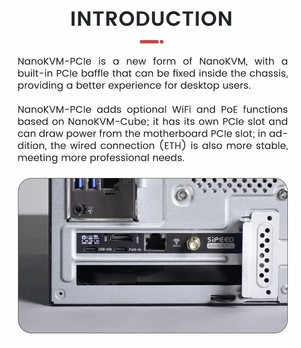 Sipeed NanoKVM Mini Remote Control Server, 1TOPS NPU 1GHz C906 RISC-V Linux Single Board Computer (PCIE, PoE, 16 GB Kit)