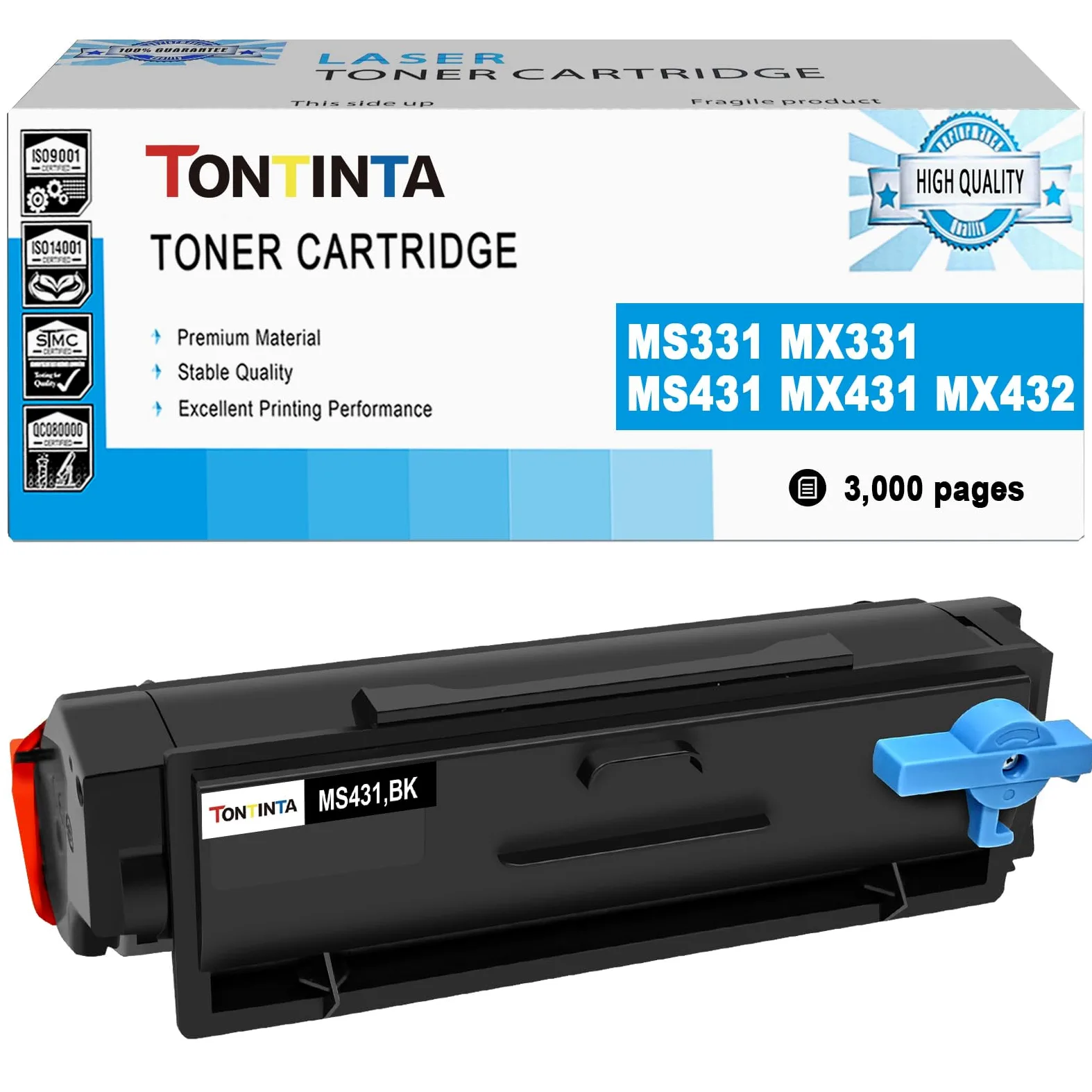 55B2000 Cartuccia Toner Rigenerata MS331 MX331 MS431 MX431 MX432 Capacità Standard 3000 Pagine Nero per LEXMARK MS331dn MX331adn MS431dn MS431dw MX431adn MX431adw MX432adwe Stampante