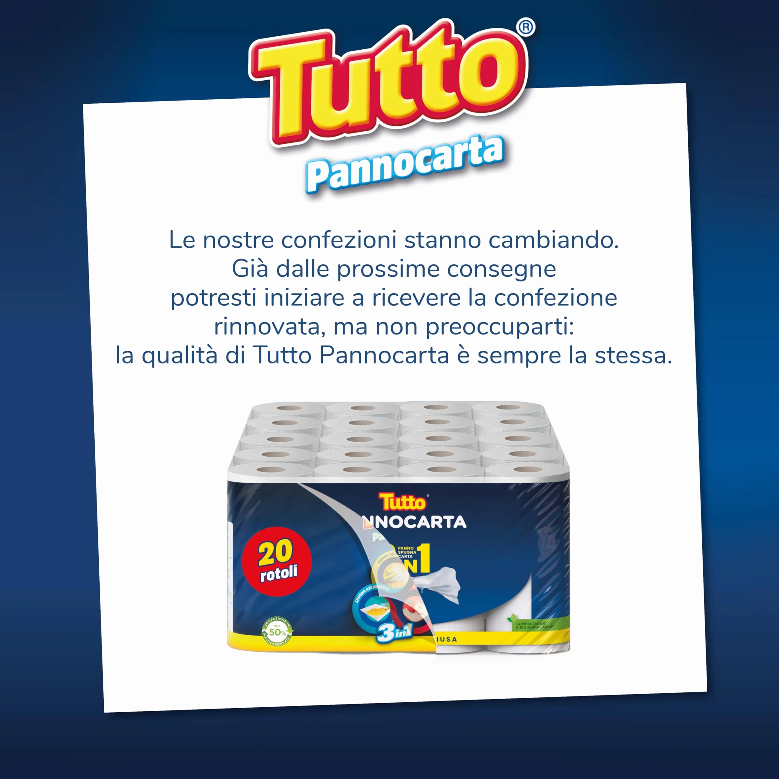 Tutto Pannocarta 3 in 1 Carta Multiuso 20 Rotoli Extra Assorbente Lavabile Riutilizzabile Made in Italy