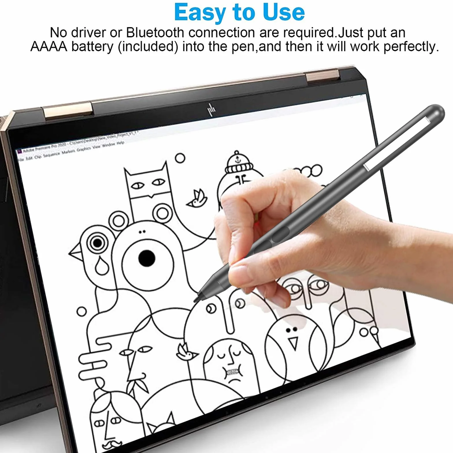 ANYQOO MPP Stylus Penna 1.51 con sensibilità alla pressione 1024, Palm Rejection, batteria AAAA, compatibile con Microsoft Surface e alcuni Asus, Dell, HP, 2 ricariche sostituibili