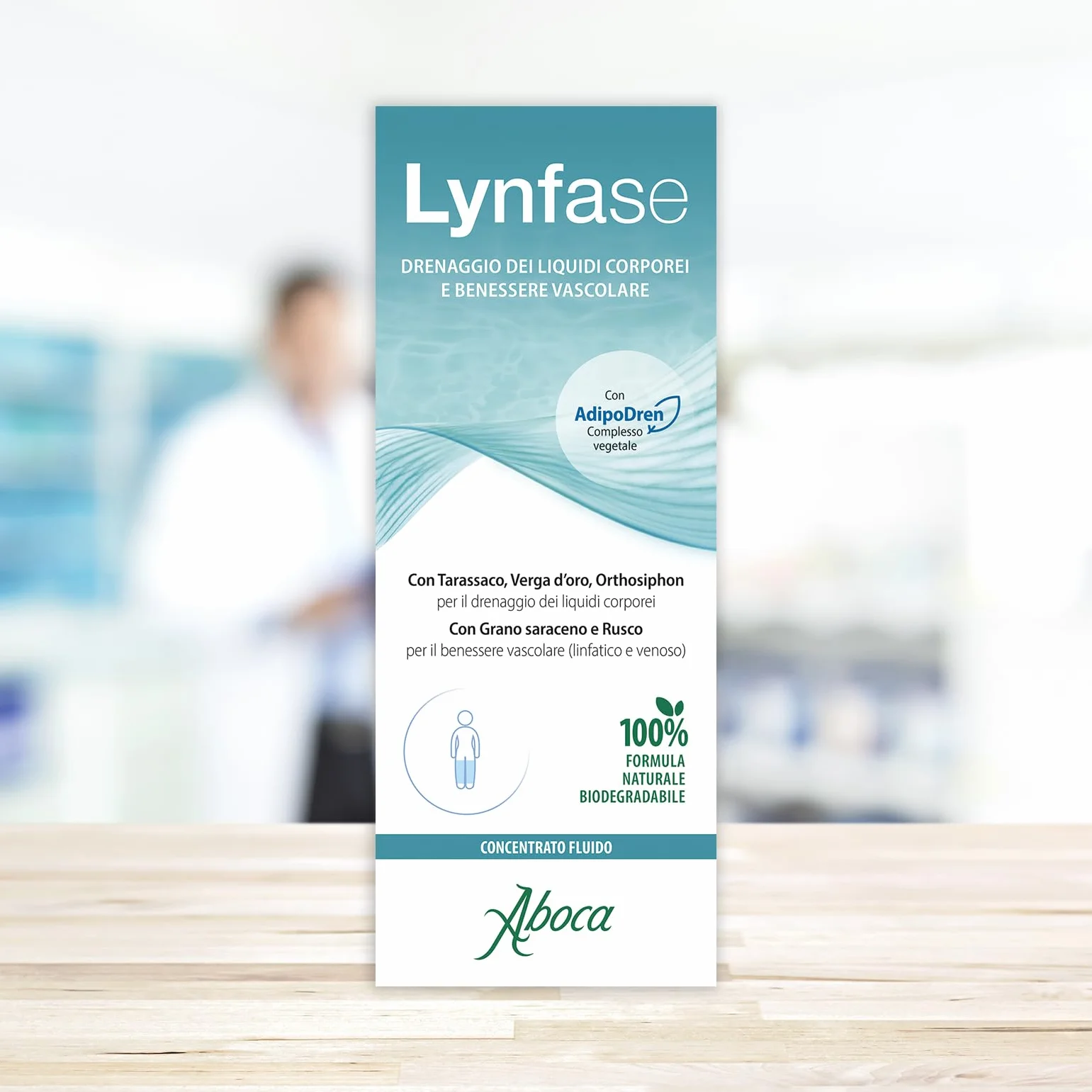 Aboca Lynfase Concentrato Fluido Flacone 180 g - Drenaggio Liquidi Corporei Vascolare Tarassaco Verga d'oro Orthosiphon Grano Saraceno Rusco