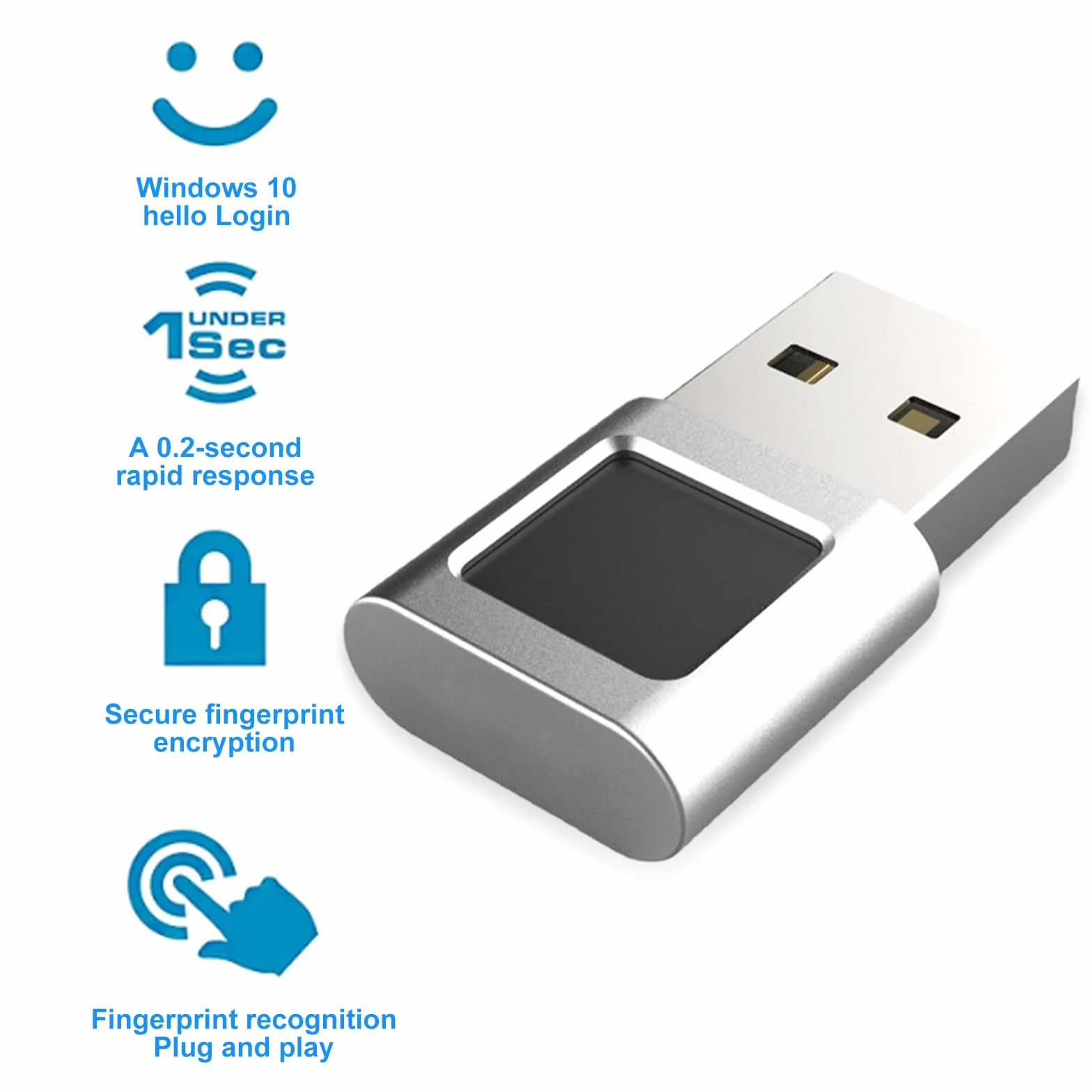 Sensore di impronte digitali USB per PC, riconoscimento a 360°, lettore di impronte digitali USB fino a 10 ID, lettore di impronte digitali biometrico per Windows 10 Hello, Plug & Play Fingerprint Key