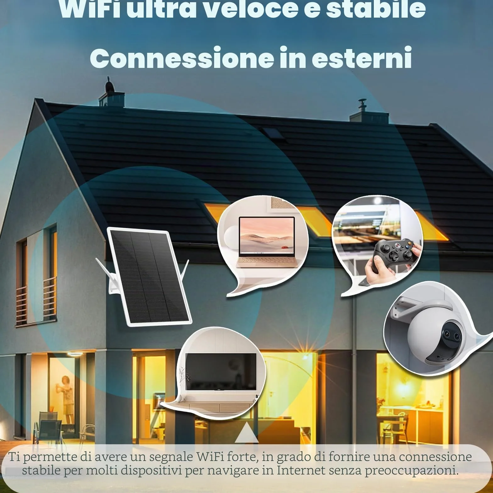 Ripetitore WLAN per esterni, batteria solare, Wi-Fi Booster WiFi Range Extender portata fino a 100 m, ripetitore WiFi da 2,4 GHz con 300 Mbit/s, punto di accesso WiFi compatibile con dispositivi da
