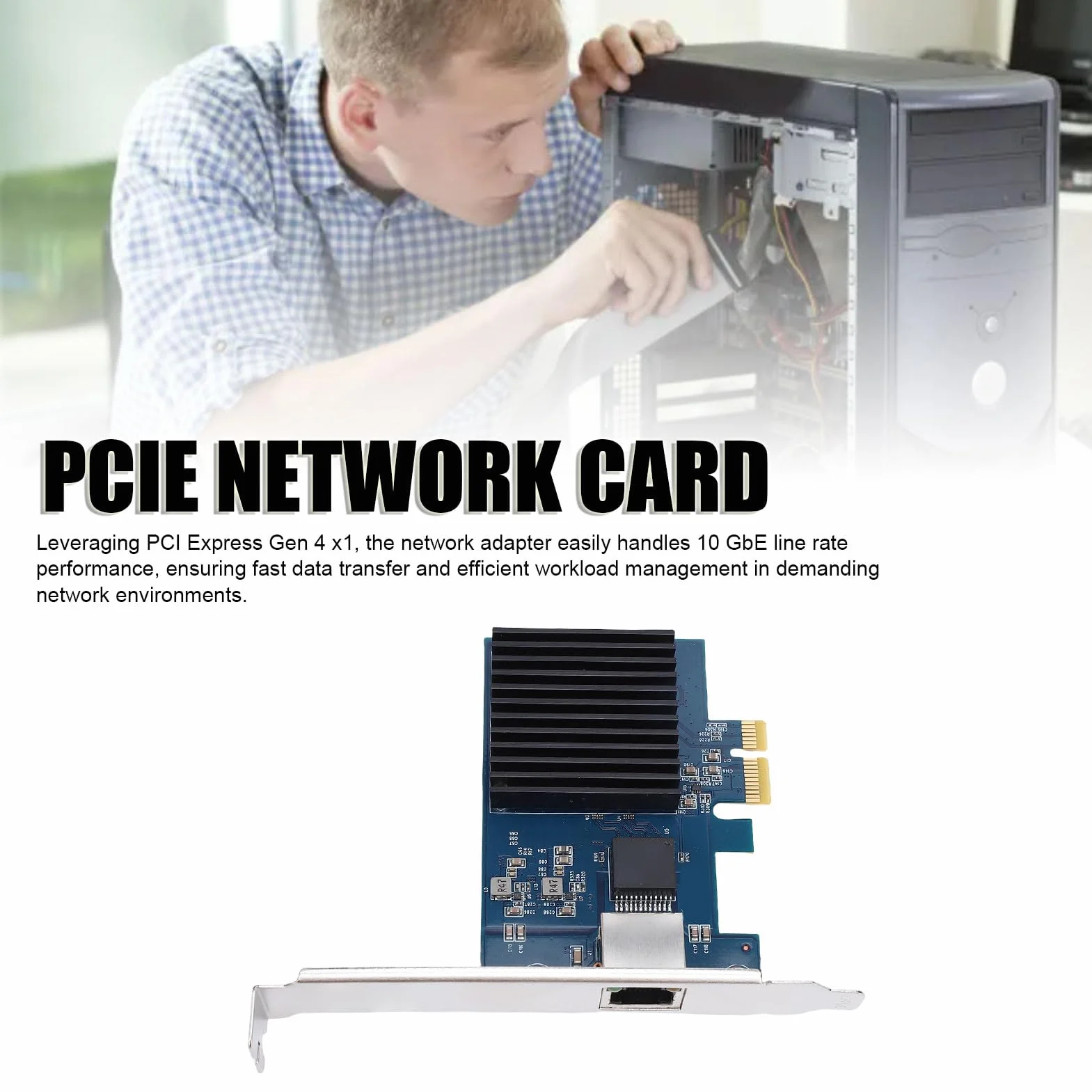 Fockety Scheda di Rete PCIe da 10 GB, Porta RJ45 RTL8127 PCI Express Gen 4 X1 a 10 Gigabit Ethernet per Linux, Adattatore LAN PCIe Ethernet
