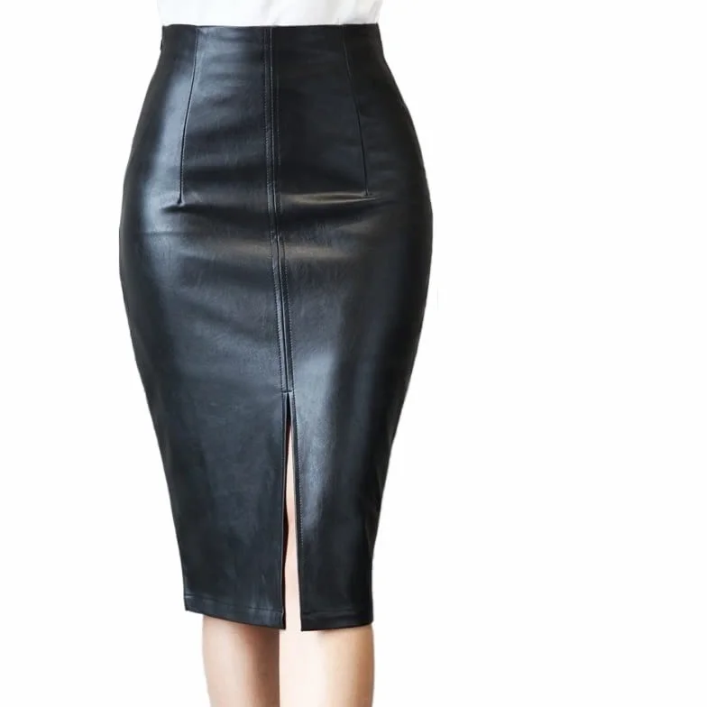 Gonna Pelle Donna Ecopelle Alta Vita al Ginocchio Split Slim Gonna a Matita 5XL