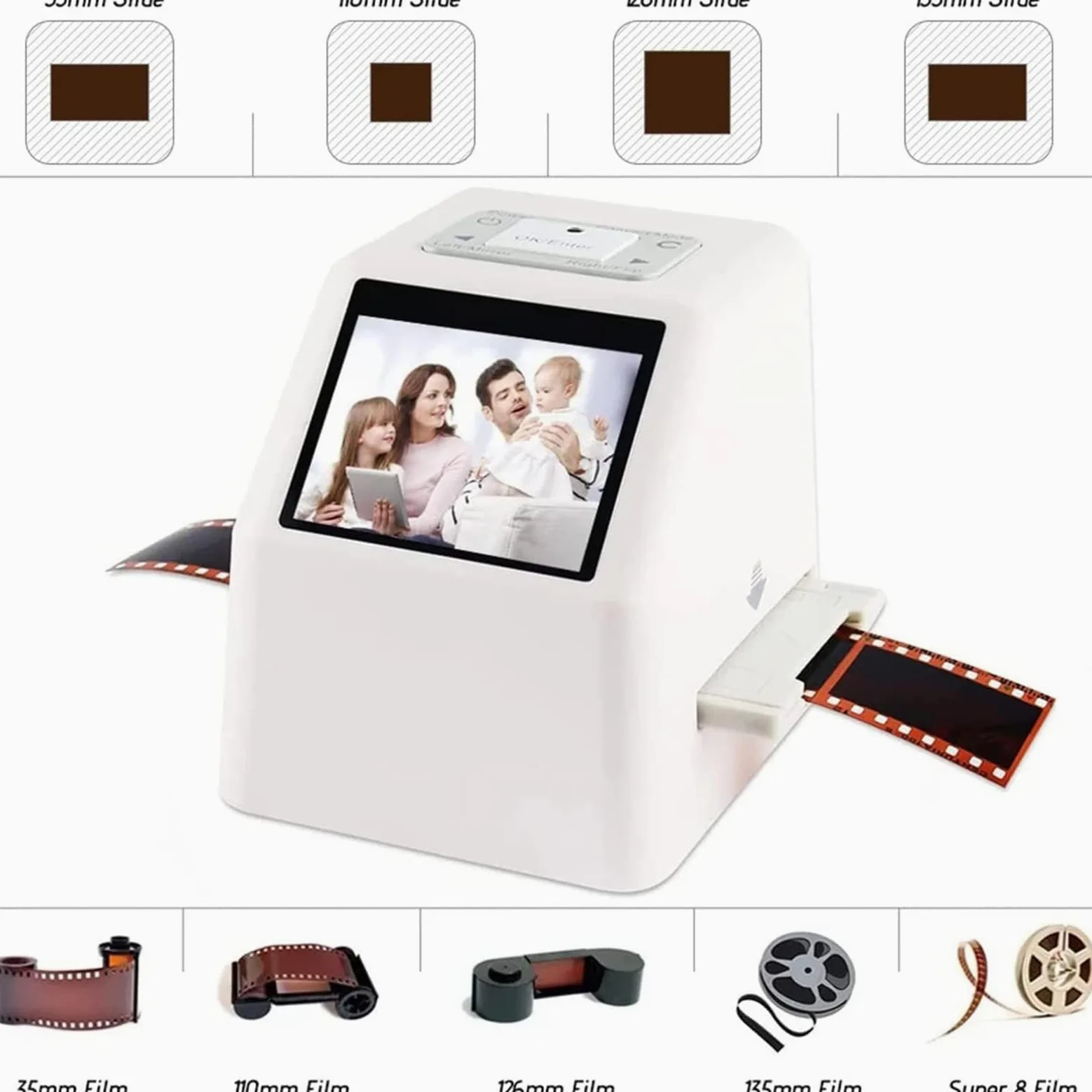 Scanner per Diapositive con Schermo LCD da 2,4", convertitore Digitale per pellicole da 22 MP, converte pellicole da 35 mm, 126, 110, Super 8, Diapositive, Negativi in JPEG