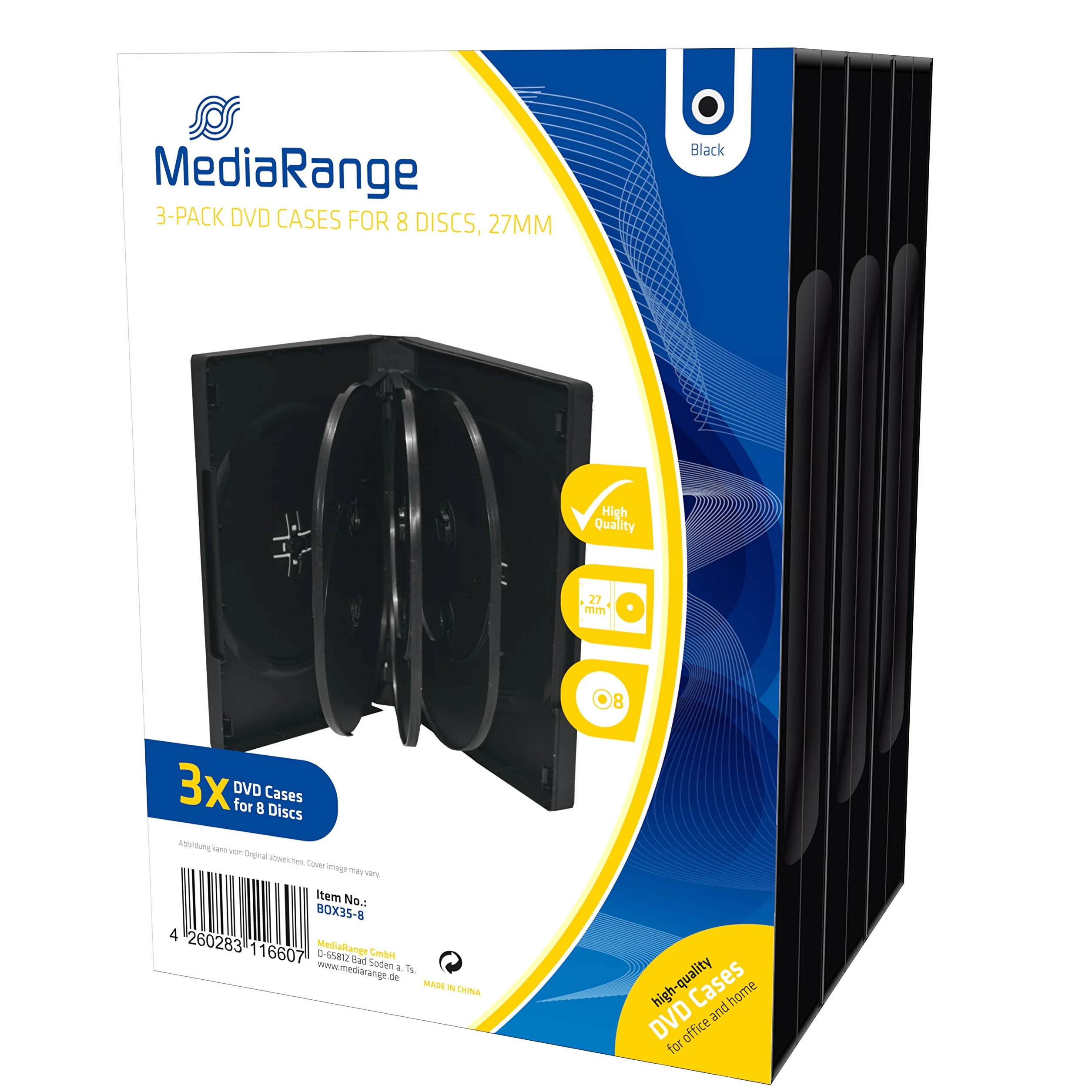 MediaRange BOX35-8 Custodia Jewel 8dischi Nero Custodia CD/Dvd