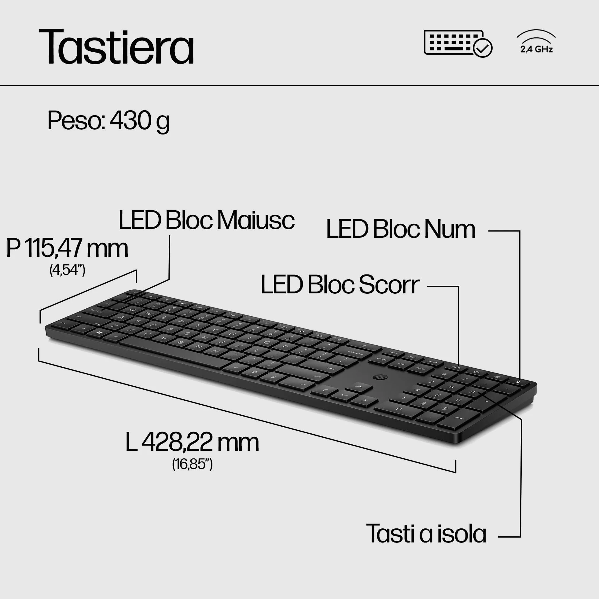 HP 650 Tastiera e Mouse Wireless con Dongle USB-A a 2,4 GHz, 20 Tasti programmabili, Piedini Regolabili con 6 Gradi Inclinazione, Tastierino Numerico, Mouse fino a 4000 DPI Personalizzabili, Nera