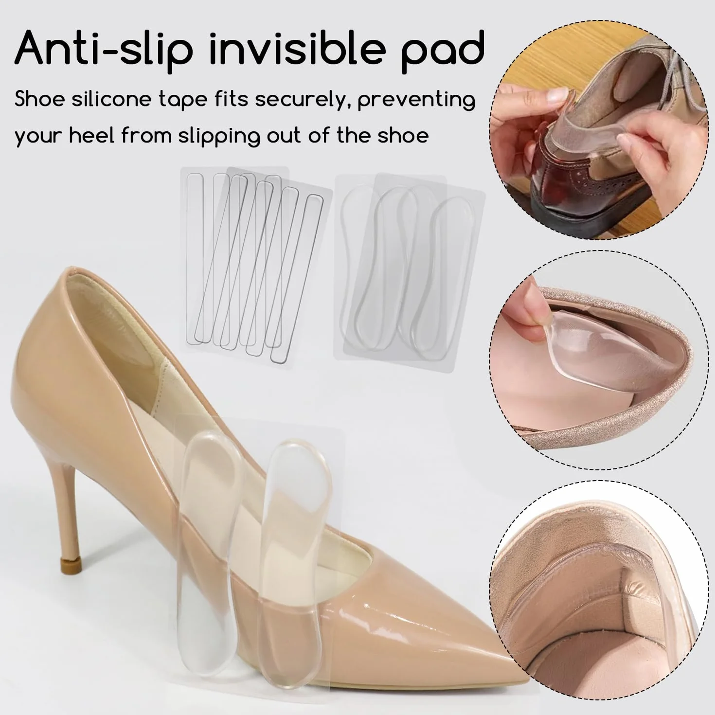 Adesivi Antiusura in Silicone per Tacchi Alti, Adesivi Trasparenti Antiscivolo per Scarpe, 6 Pezzi