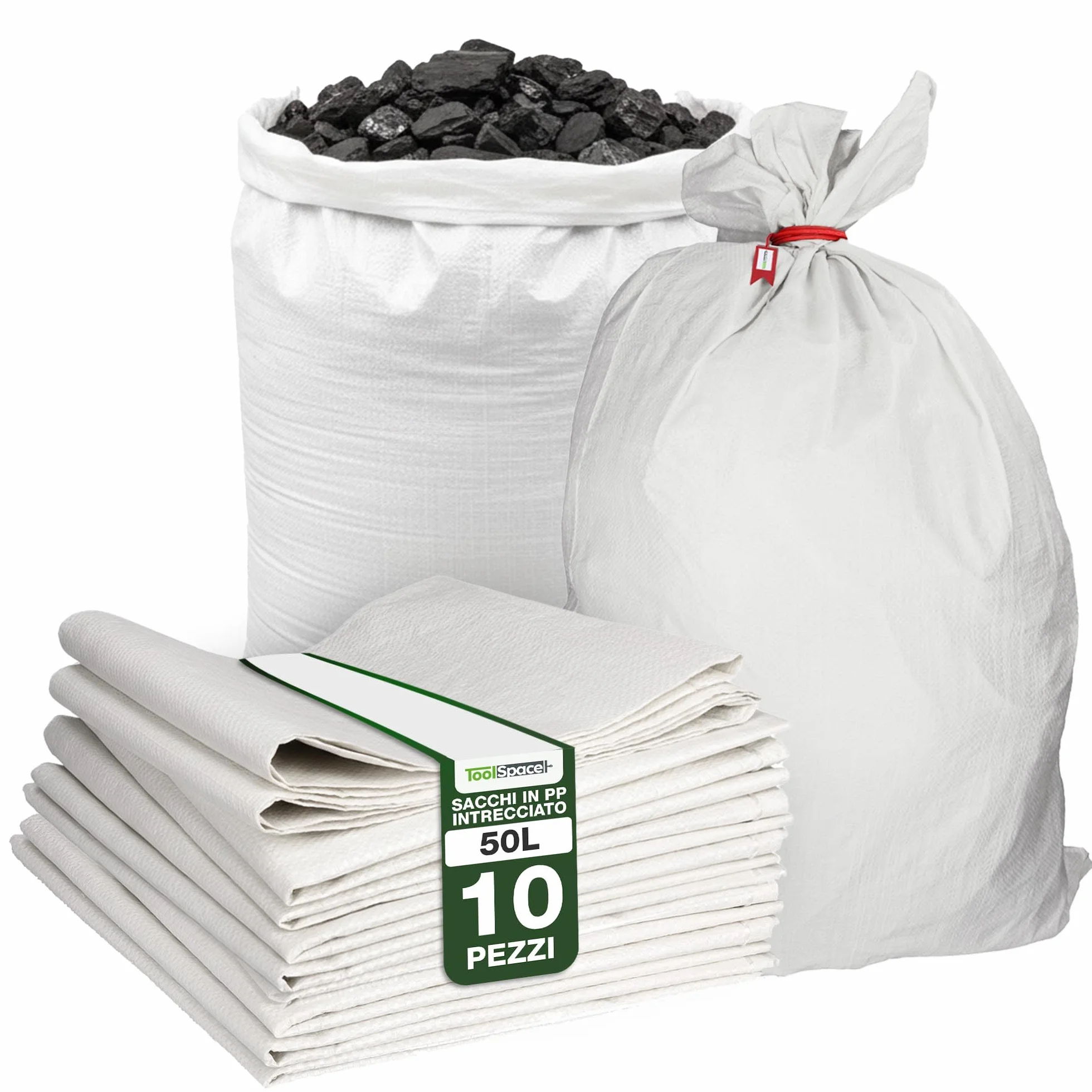 ToolSpace Sacchi in Rafia Polipropilene 65x105 cm 50 kg Resistenti per Carico Pesante Edilizia Cantiere