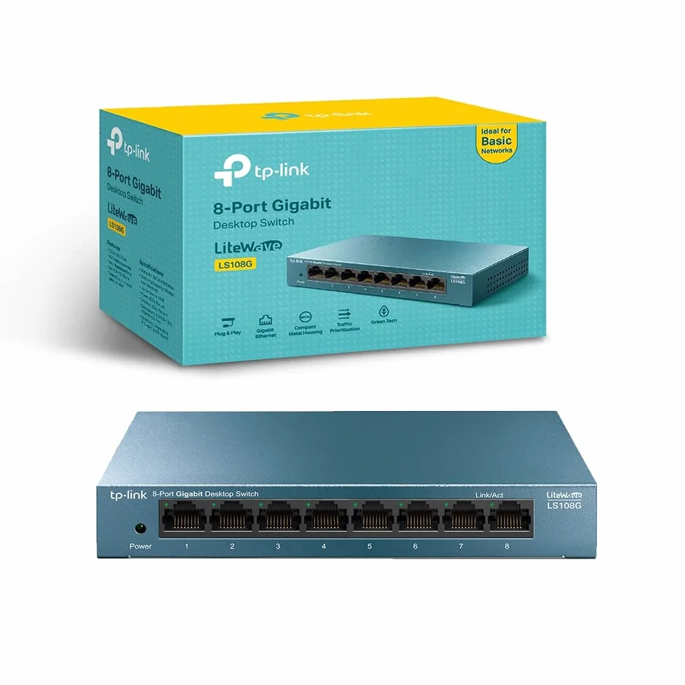 TP-Link LS108G Switch Ethernet 8 Porte Gigabit, Sdoppiatore Ethernet, Struttura in Metallo, 802.1p/DSCP QoS, Ideale per la Casa e il Ufficio, Plug & Play, Funzionamento Silenzioso, Montaggio Desktop