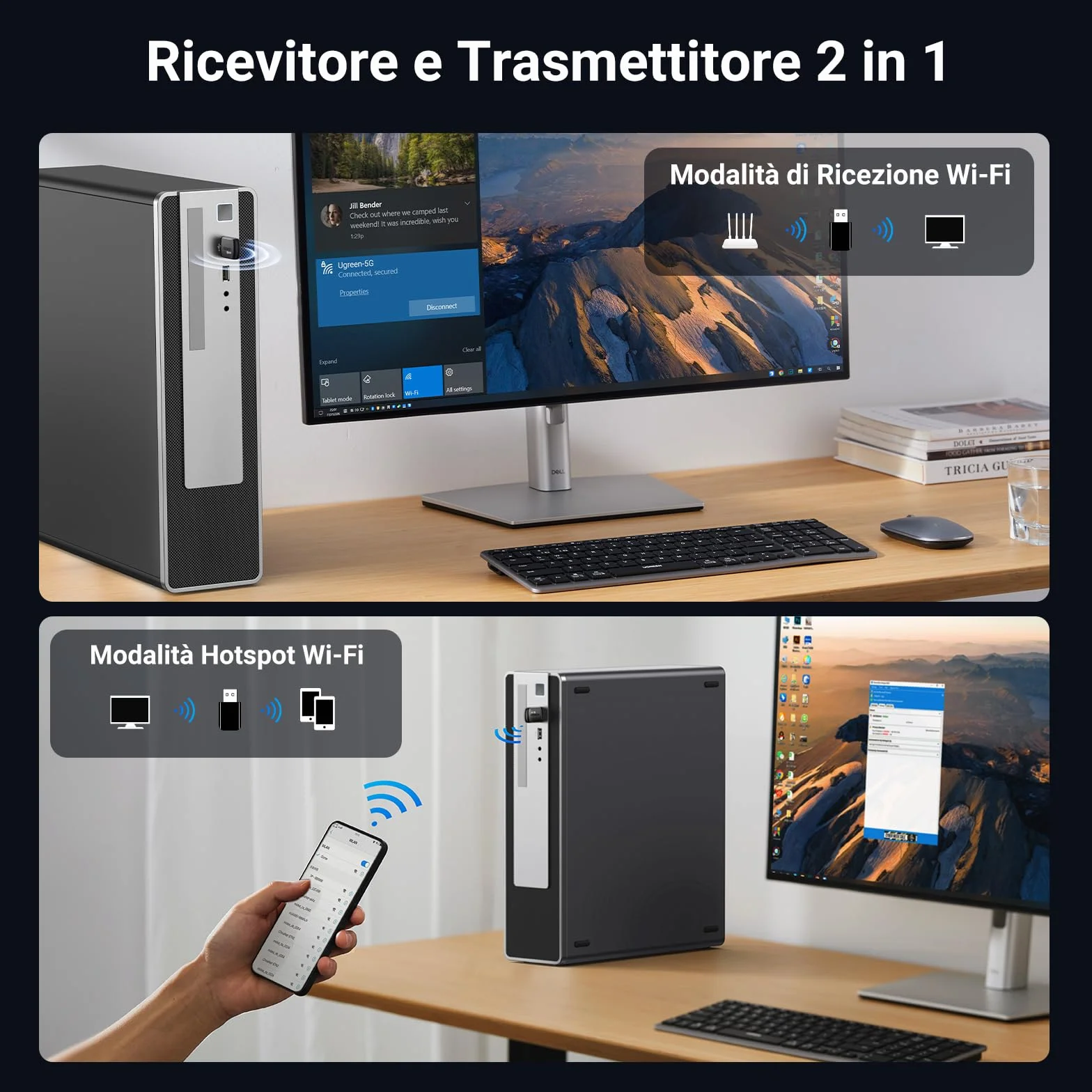 UGREEN Adattatore WiFi 6 AX900Mbps Chiavetta WiFi USB 3.0 Dual Band 5GHz 2.4GHz Antenna WPA2 Soft AP Modalità Dongle Wireless Pincho per PC Compatibile con Windows 11 10