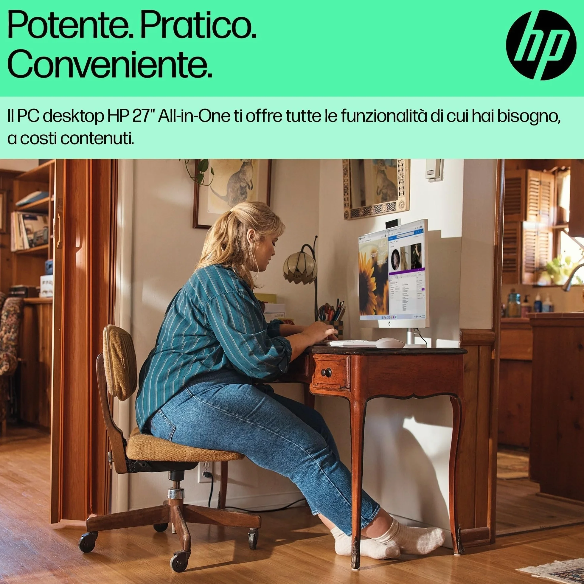 HP 27-cr0011sl All-in-One PC 27" IPS FHD Non Touch AMD Ryzen 5 7520U 16GB RAM 512GB SSD Windows 11 Desktop Bianco