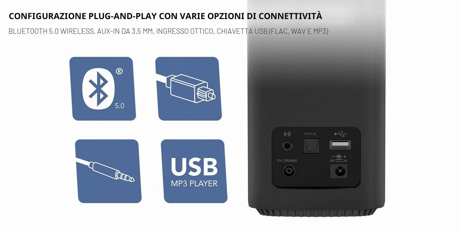 CREATIVE T100 Altoparlanti desktop Hi-Fi 2.0 Bluetooth 5.0 80W nero