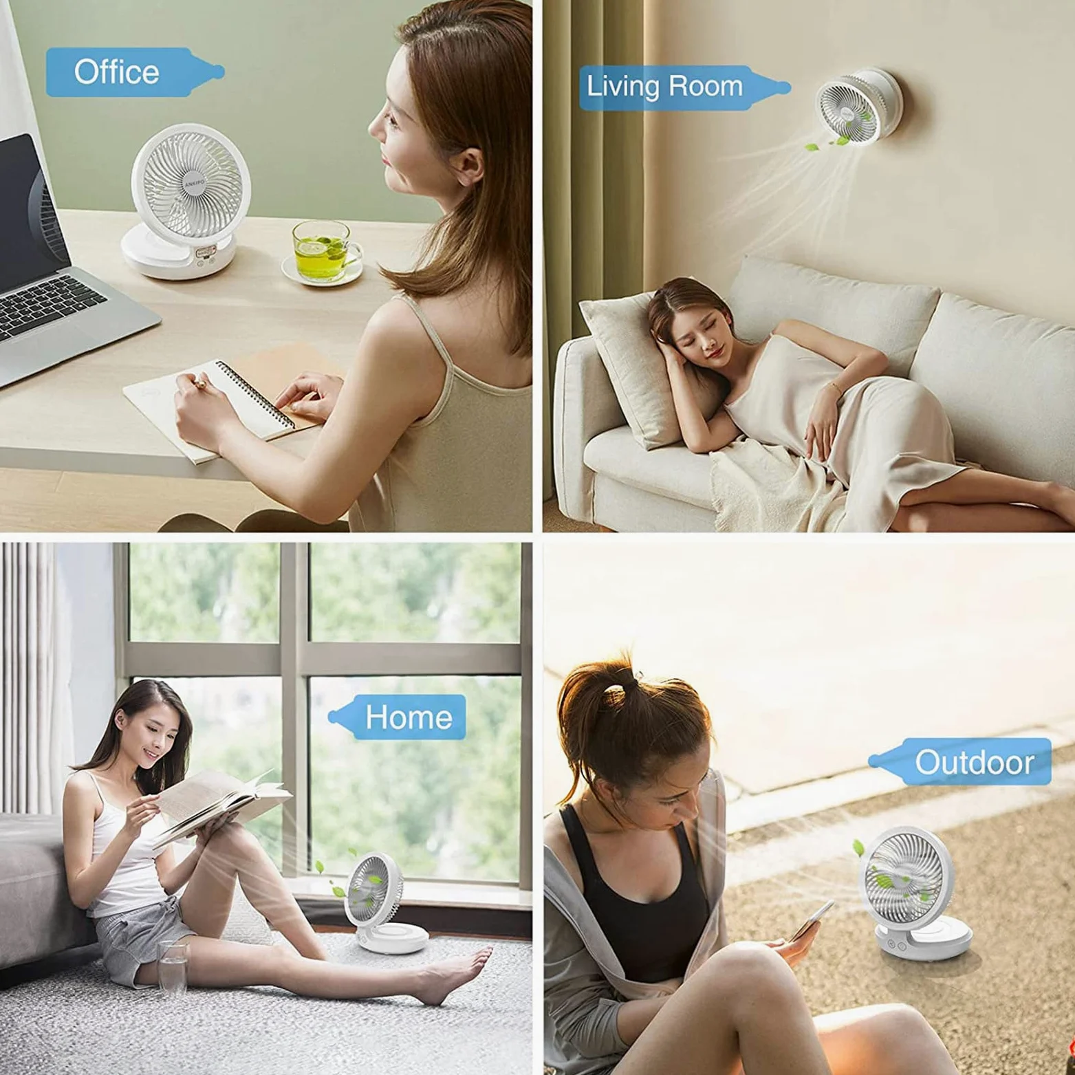 Ventilatore Portatile, con Telecomando Ventilatore da Tavolo E da Pavimento con 4 Impostazioni di velocità, Altezza Regolabile E Pieghevole Ventilatori USB con Luce Notturna,Bianca