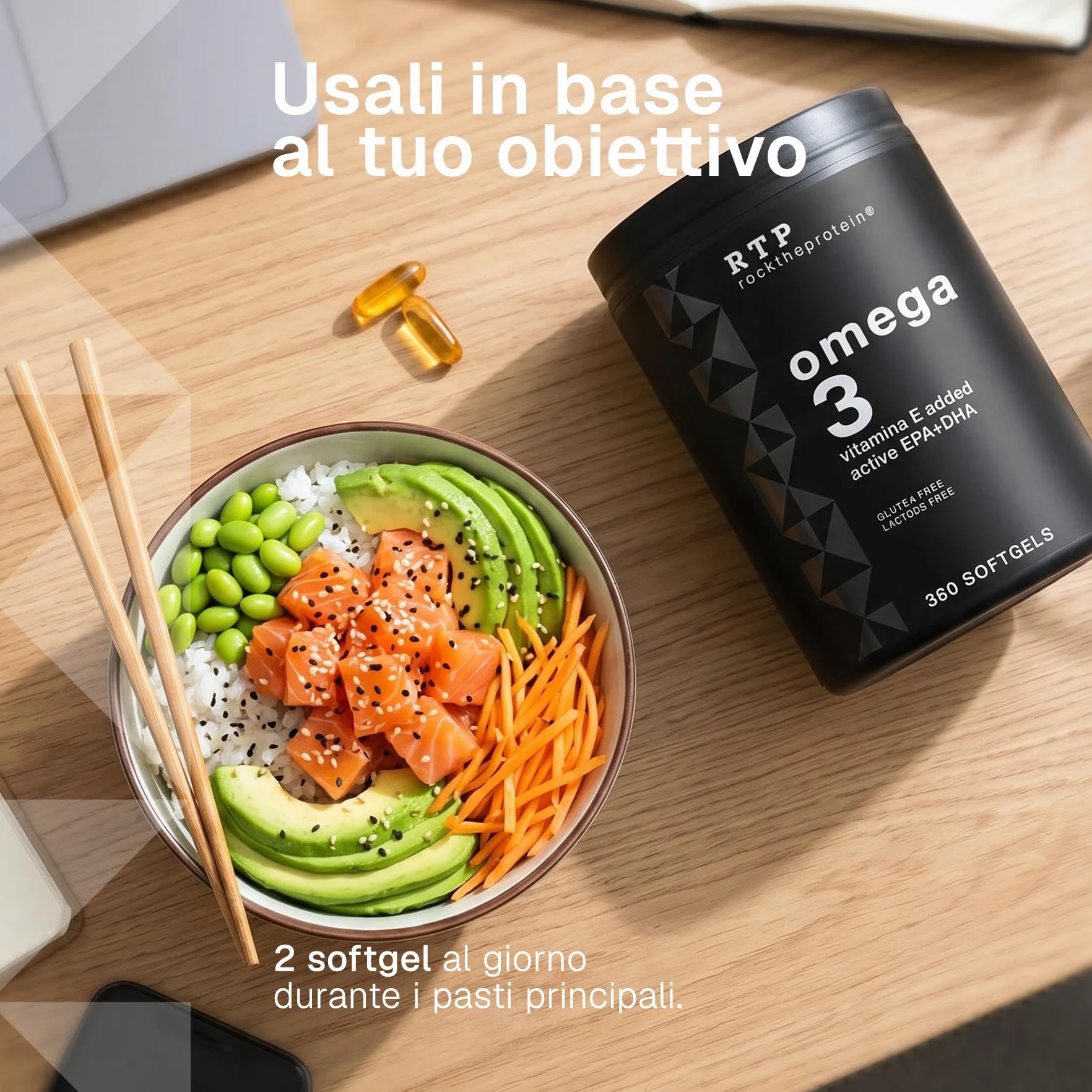 Rock The Protein® Omega 3 Olio Di Pesce 2000 mg Con Vitamina E, 360mg EPA & 240mg DHA Per Dose