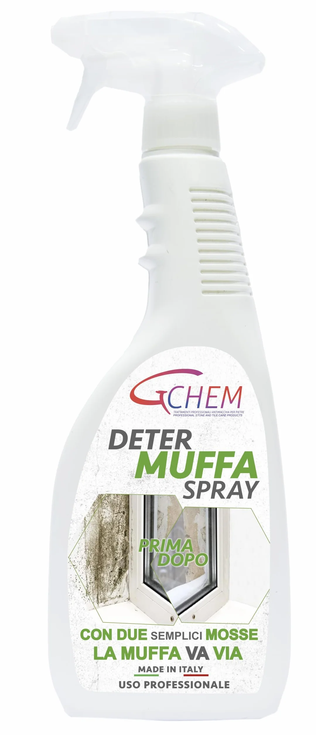 DETERMUFFA Spray Antimuffa 750 ml per Muri Interni ed Esterni, Azione Prolungata