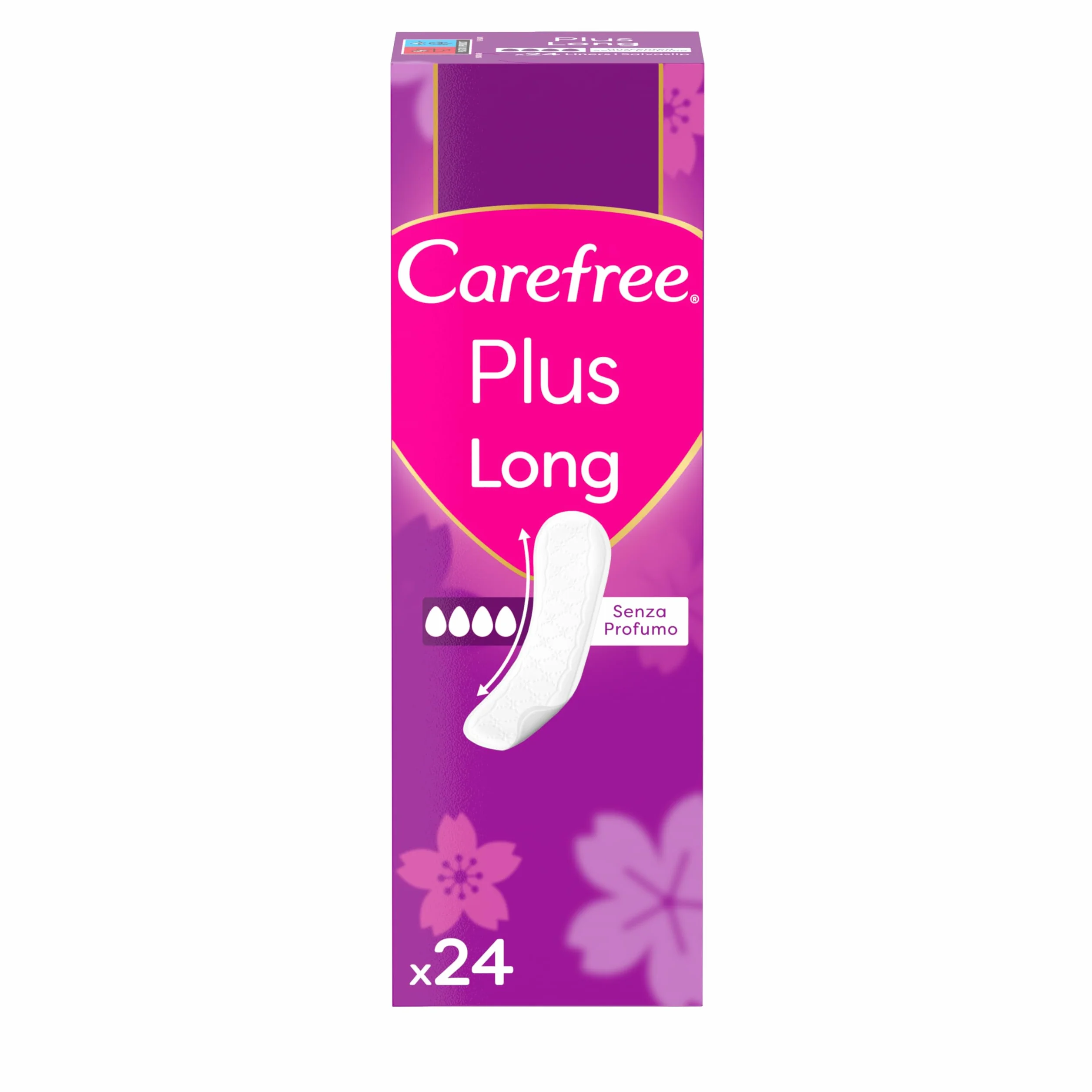 Carefree Salvaslip Plus Long Senza Profumo, salvaslip donna extra lungo per controllo odori, senza profumo super assorbenti, 24 pezzi