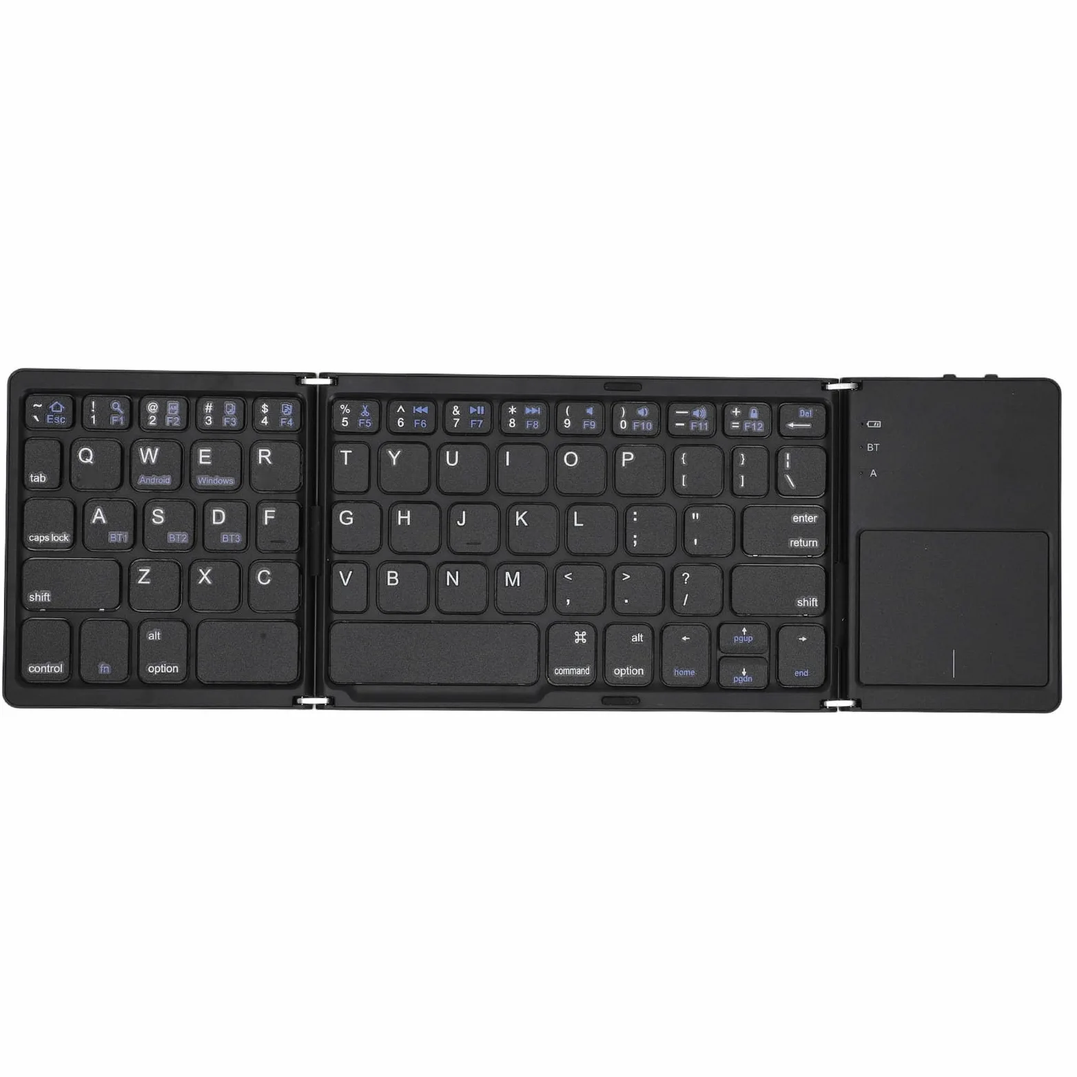 Bewinner Tastiera Pieghevole Bluetooth 5.1 con Touchpad, Tastiera Wireless Multidispositivo a 3 Canali, Ricaricabile di Tipo C, Portatile per Smartphone, Tablet, Laptop (BLACK)