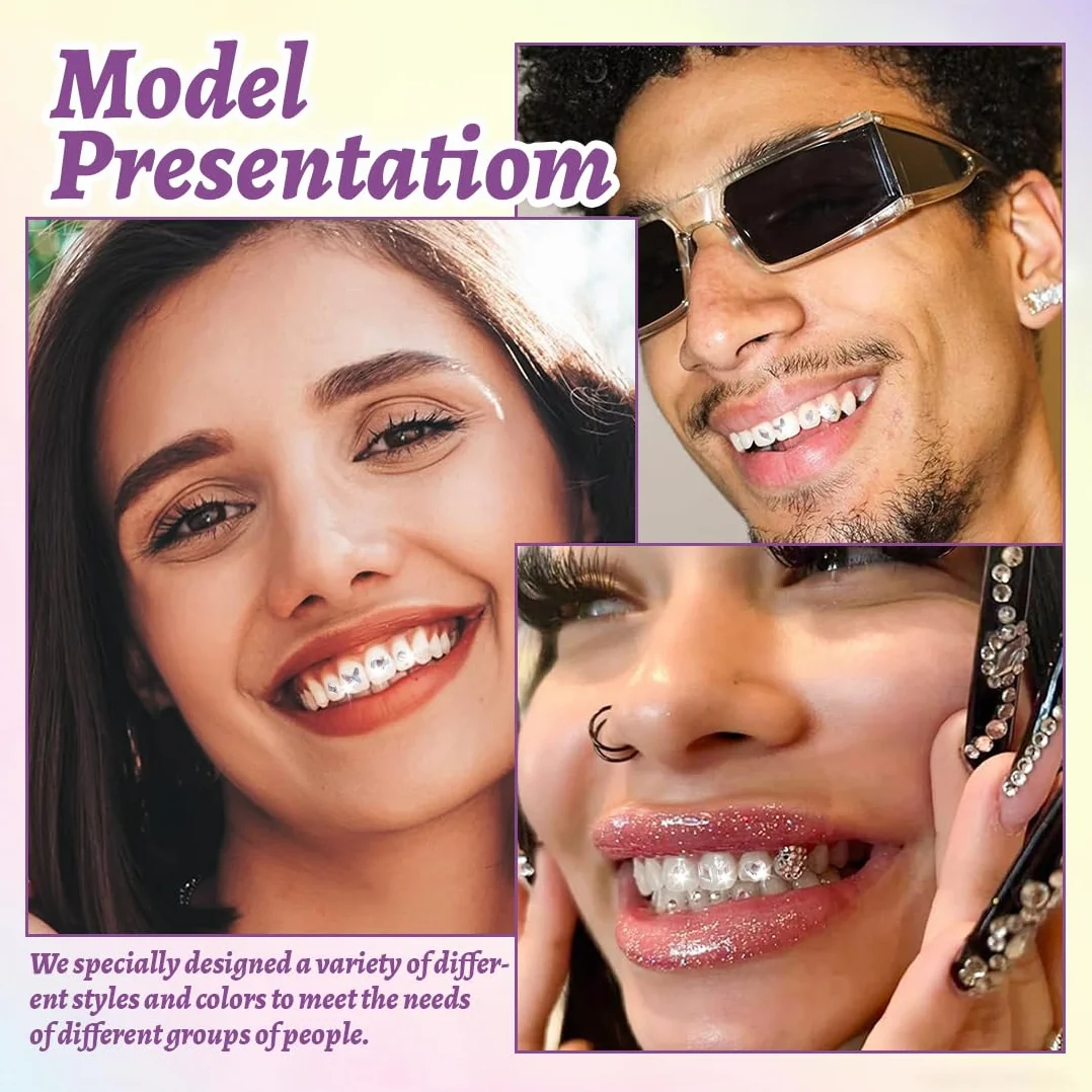 Brillantini per Denti 48 Pezzi Set Gemme Dentali Tooth Gems Grillz Strass Accessori
