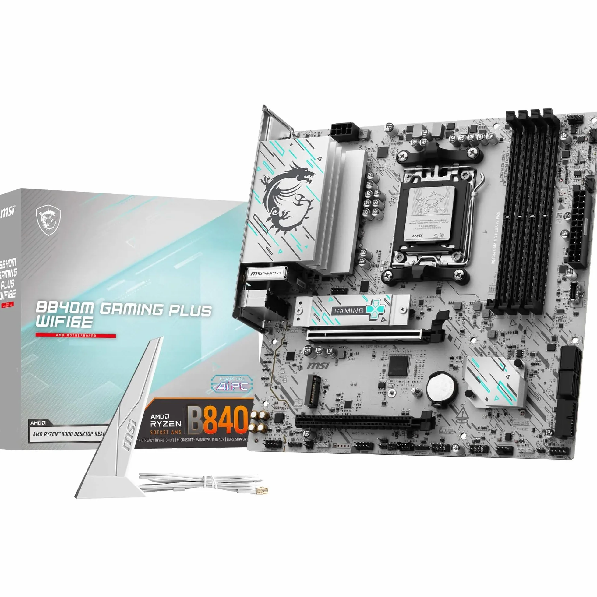 MSI B840M GAMING PLUS WIFI6E – Scheda Madre mATX compatibile con AMD Ryzen Serie 9000/8000 / 7000, Socket AM5 – Supporto DDR5 Boost fino a 8000+ MT/s (OC), PCIe 4.0 x16, M.2 Gen4, Wi-Fi 6E, LAN 2.5G