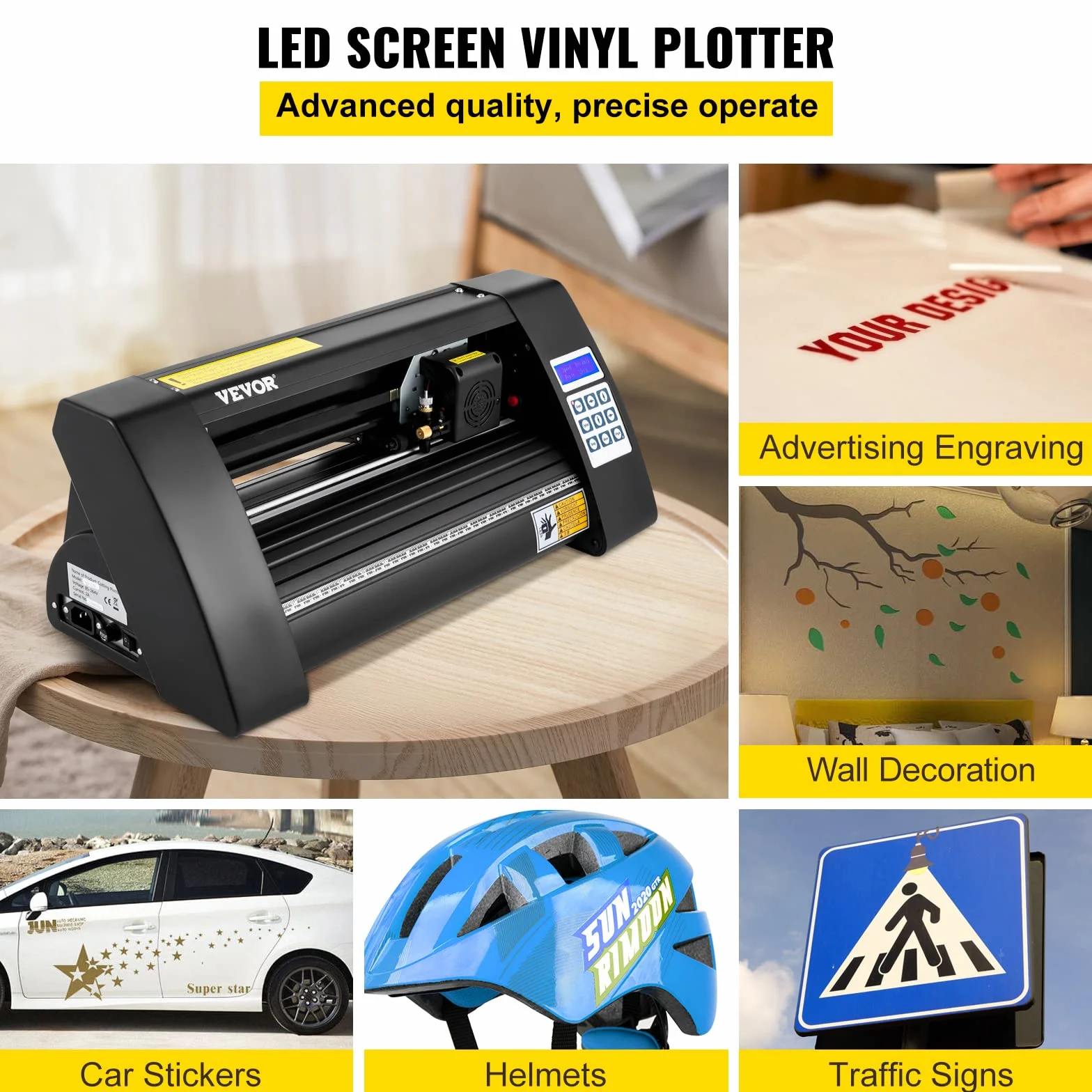 VEVOR Plotter da Taglio Vinile Semiautomatica con Luce Guida a LED, Modello KH-375A 375 mm Potenza 95 W Taglierina per Plotter in Vinile Flexi per Auto, Segnali Stradali, Palloncini, Caschi, ecc.
