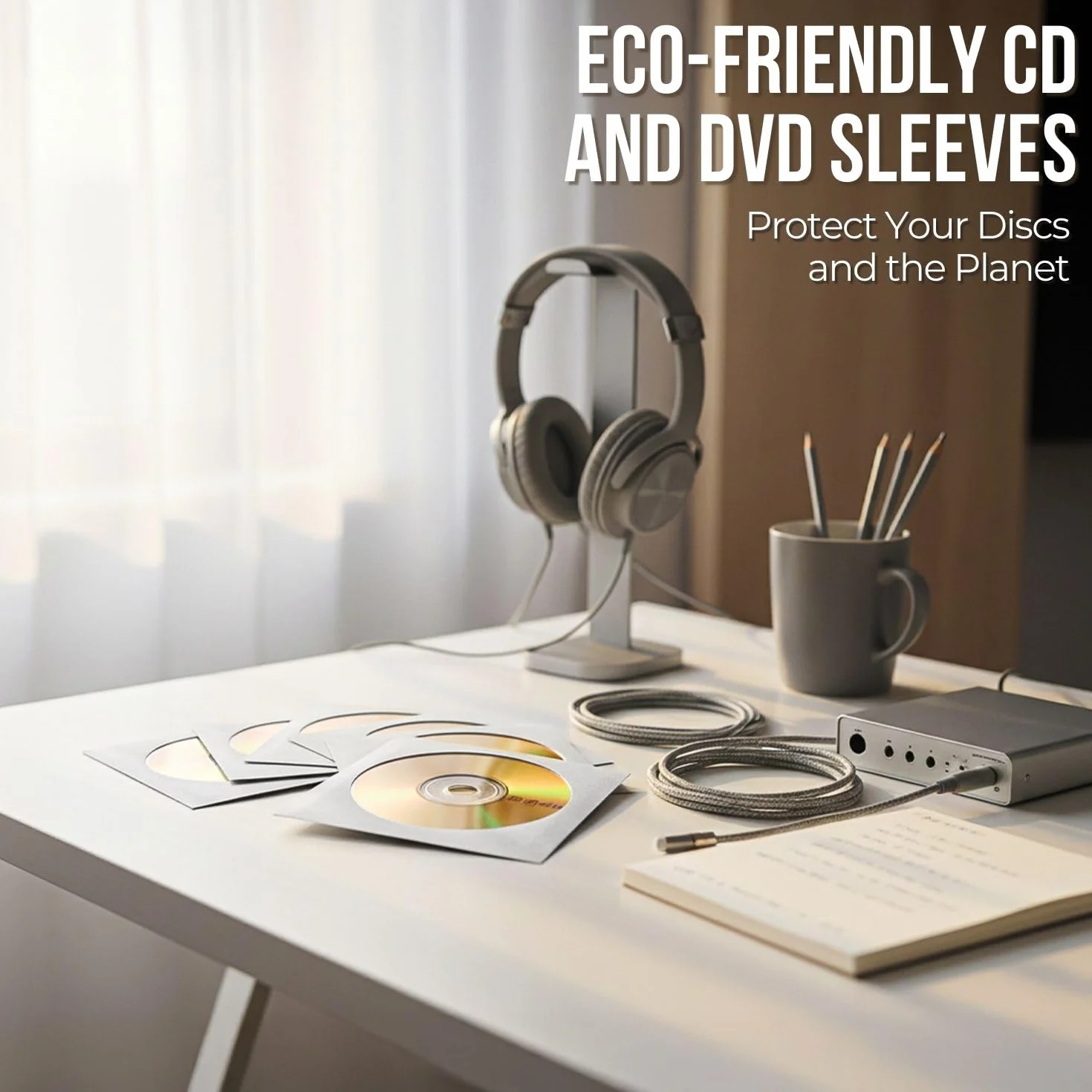 Flexzion Confezione da 100 Copertine di Carta Spessa per CD DVD (bianche) Bustine Plastica Custodie Standard a Busta Conservazione Premium con Finestra e Aletta per Dischi di Musica Film Videogiochi