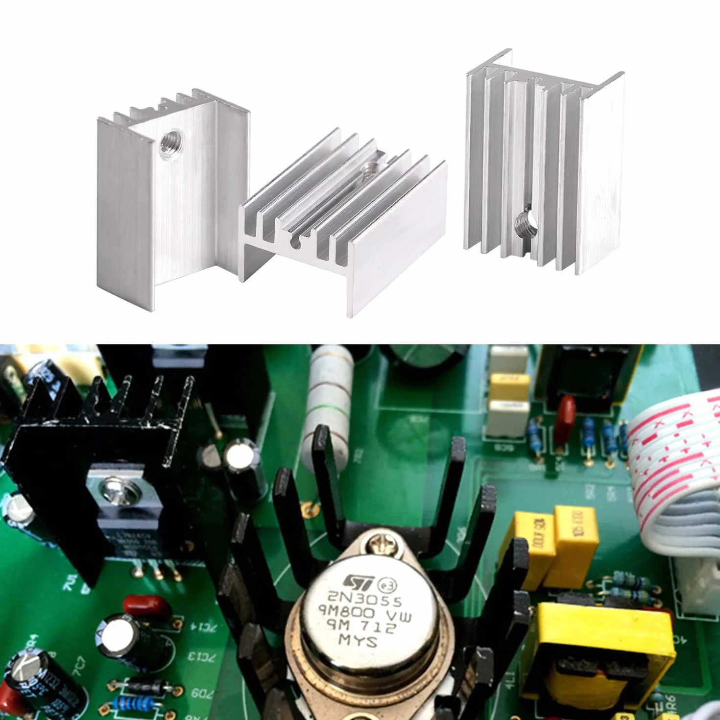 VooGenzek 20 Pezzi TO-220 Dissipatore Termico Alluminio + Isolante Kit, TO-220 Dissipatore Calore + Vite + Rondella + Isolante Gommata Silicone, per Transistor MOSFET, 20x15x10 mm