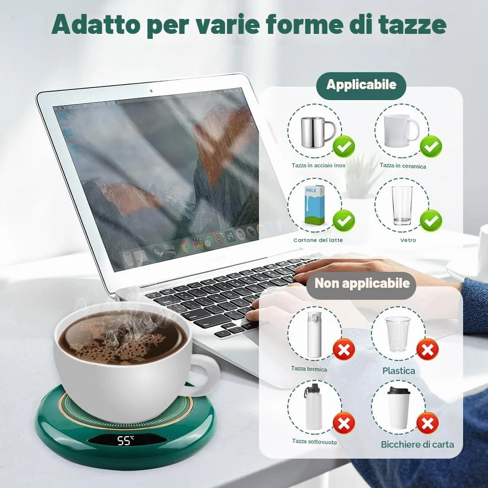 mizikuu Scalda Tazza da Caffè USB, Scalda Bevande Elettrico con 3 Livelli di Temperatura Scaldatazze Caffè con Spegnimento Automatico Sottobicchiere a Temperatura Costante Scaldabagno Intelligente