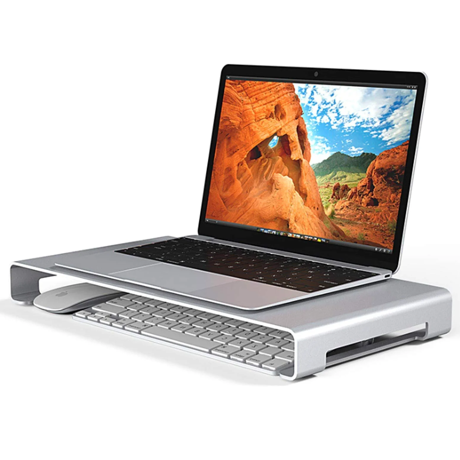 Supporto per Monitor per la Scrivania, Rialzo da Terra per PC, Desktop Base del Supporto Booster Pad, Lega di Alluminio, 400 * 210 * 45mm, Argento